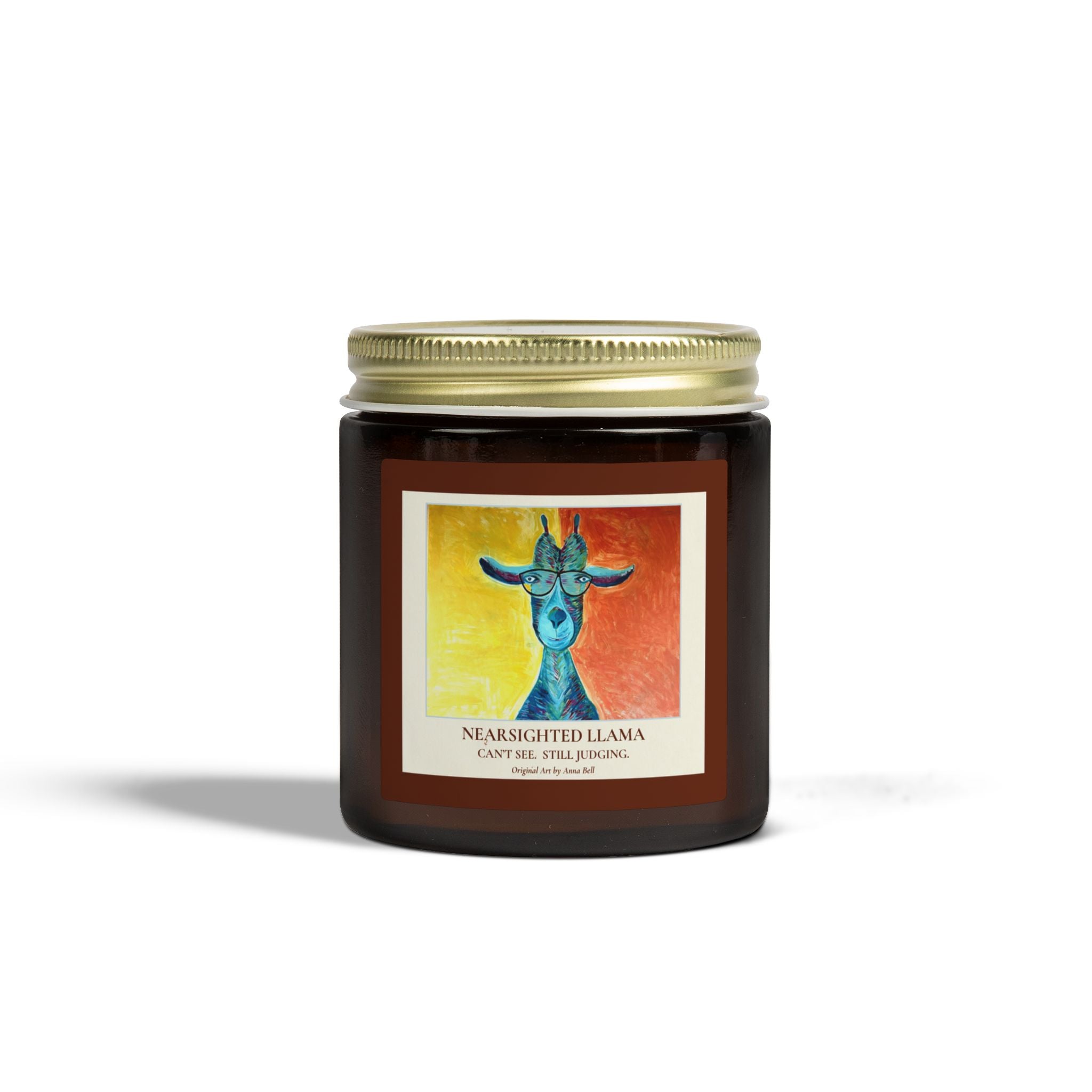 Coconut Apricot Wax Scented Candle (4oz/9oz) — Nearsighted Llama Art Jar = Fun Unique Gift