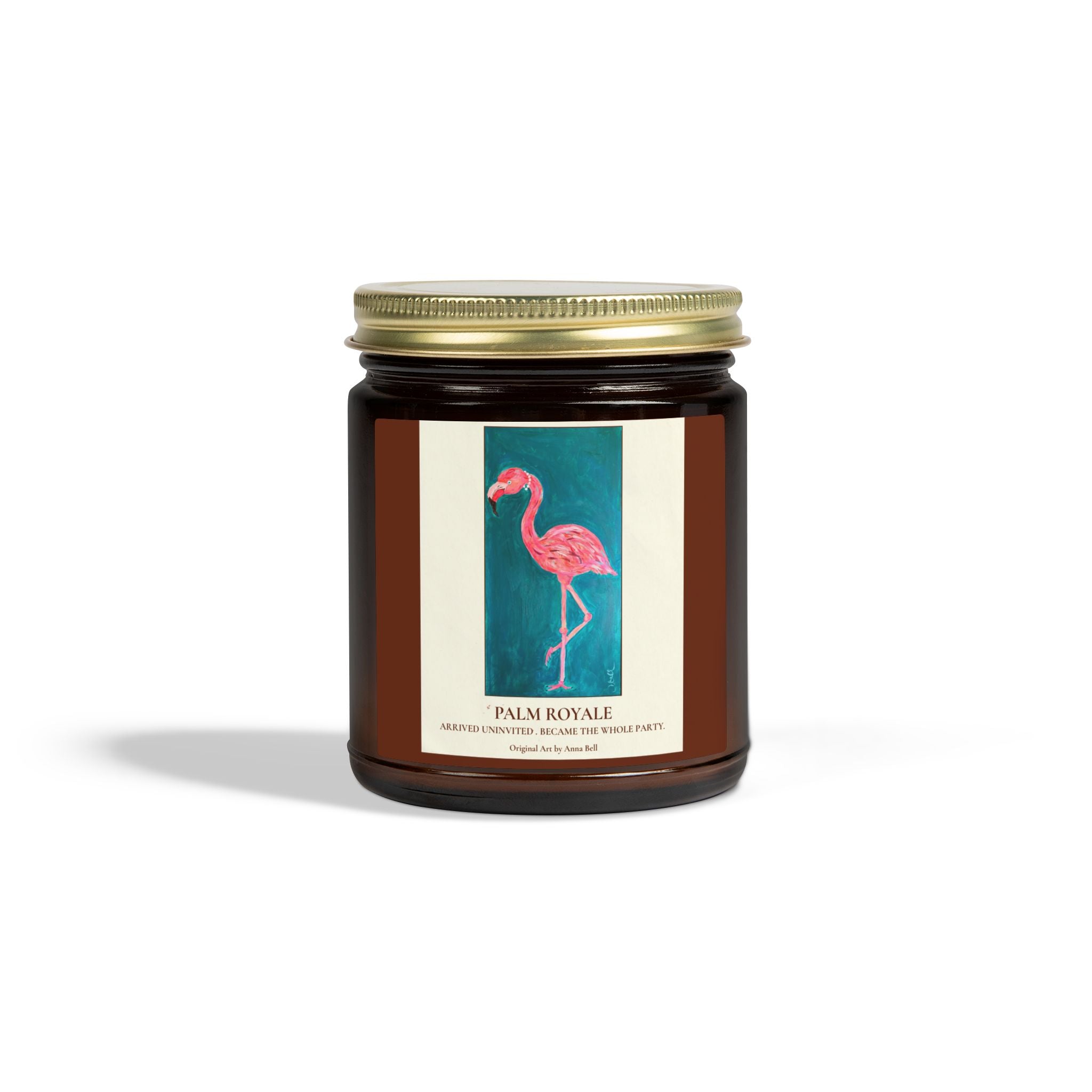 Coconut Apricot Scented Candle — ‘Palm Royale’ Flamingo Amber Jar (4oz/9oz)