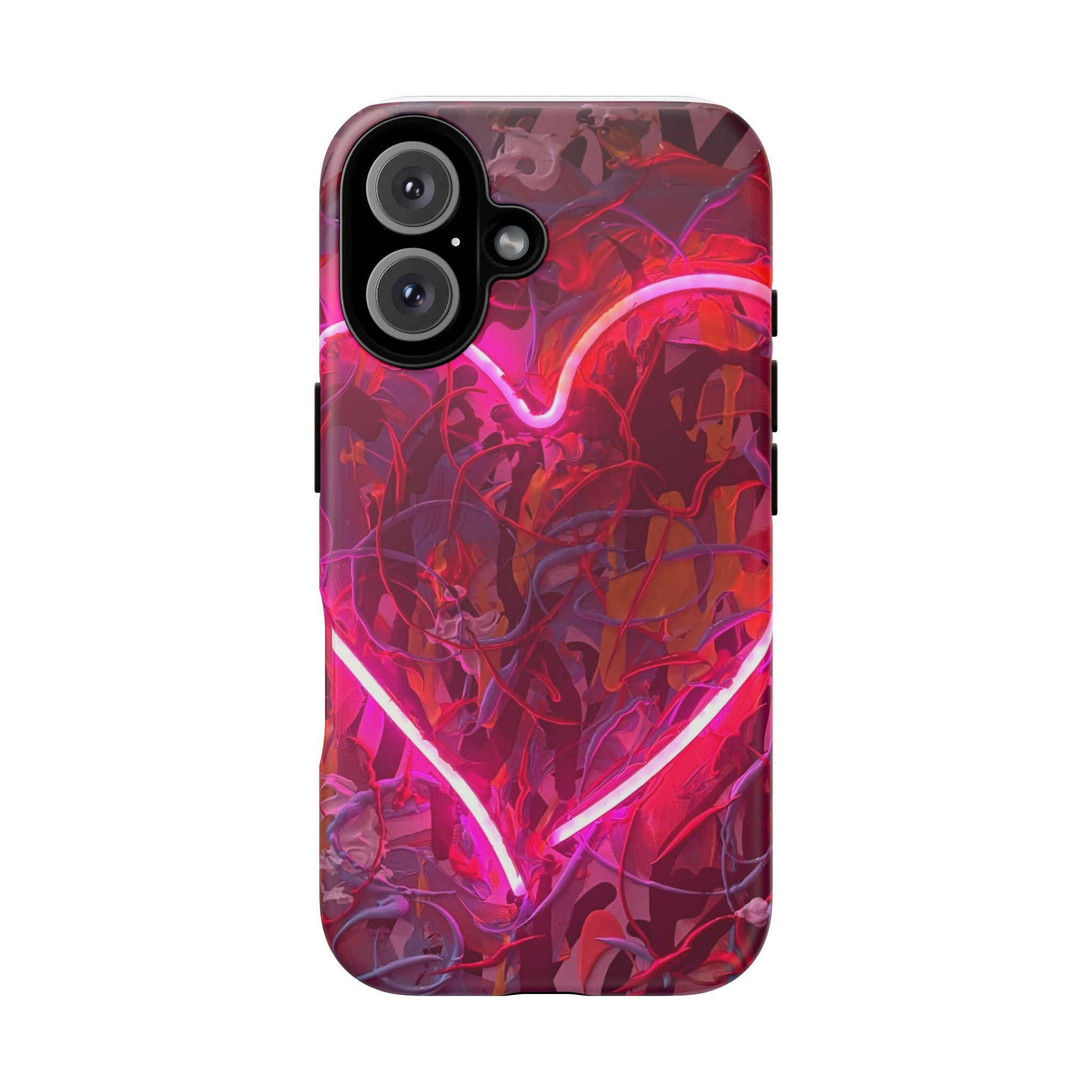 Neon Heart Tough Phone Case — Pink Graffiti Protective Cover
