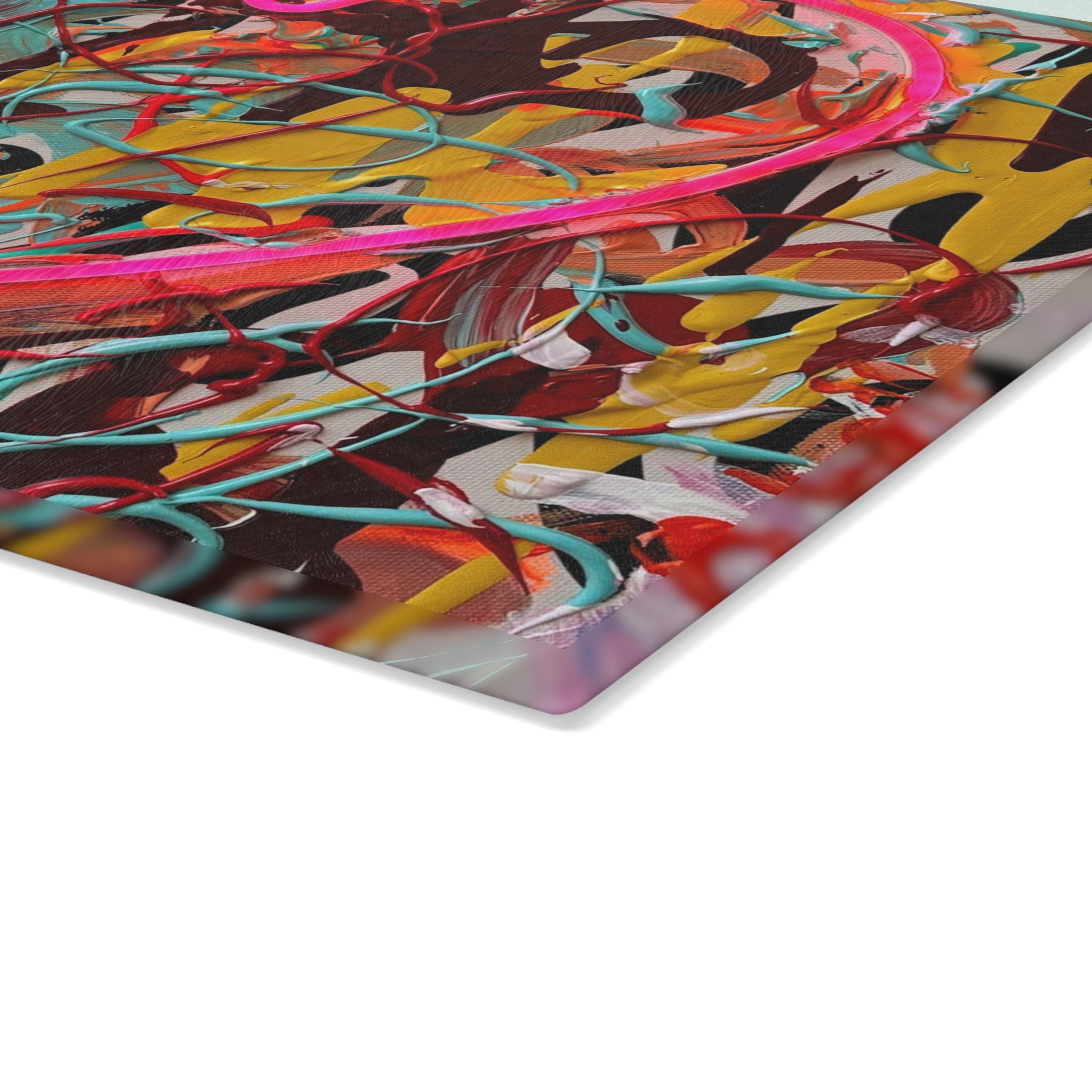 Bright Heart Original Art Glass Cutting Board – Colorful Abstract Neon Heart Art Kitchen Cutting Board