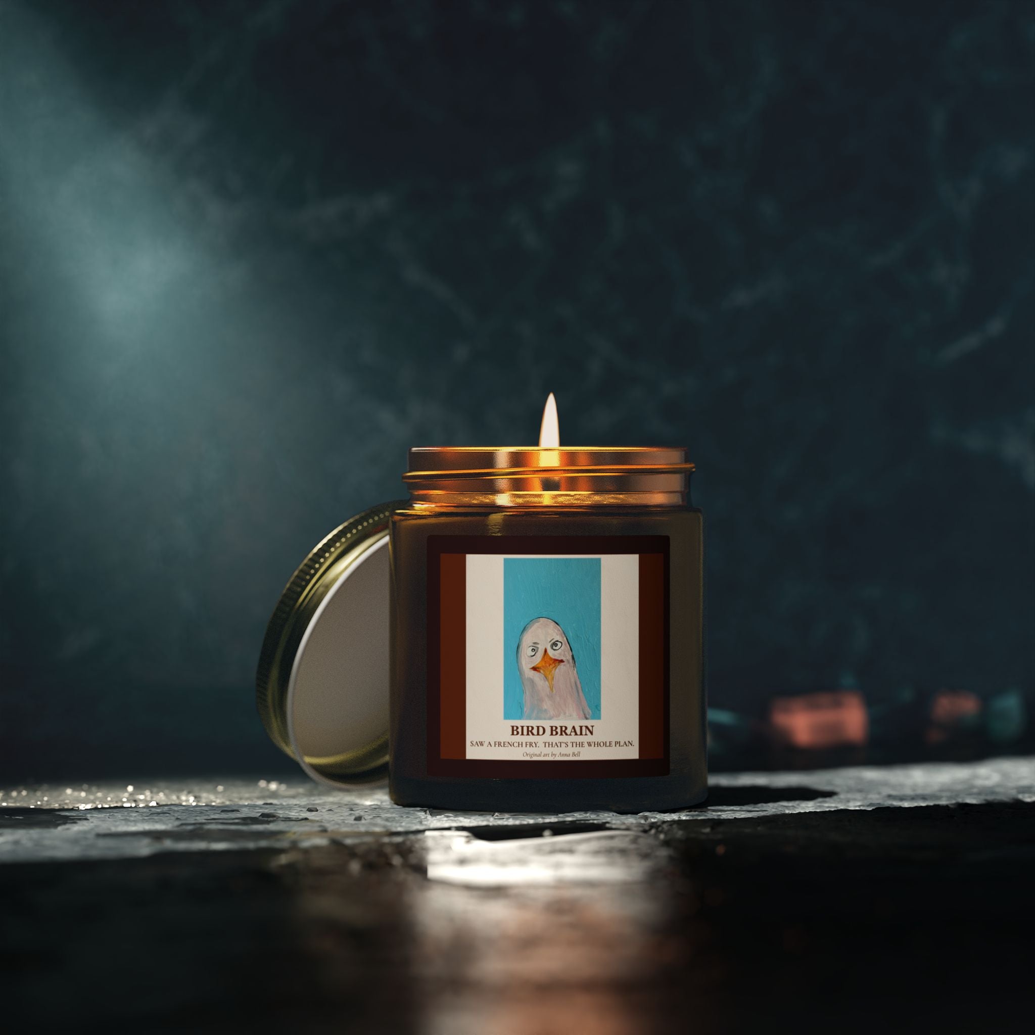 Coconut Apricot Scented Candle (4oz/9oz) — 'Bird Brain' Jar Candle