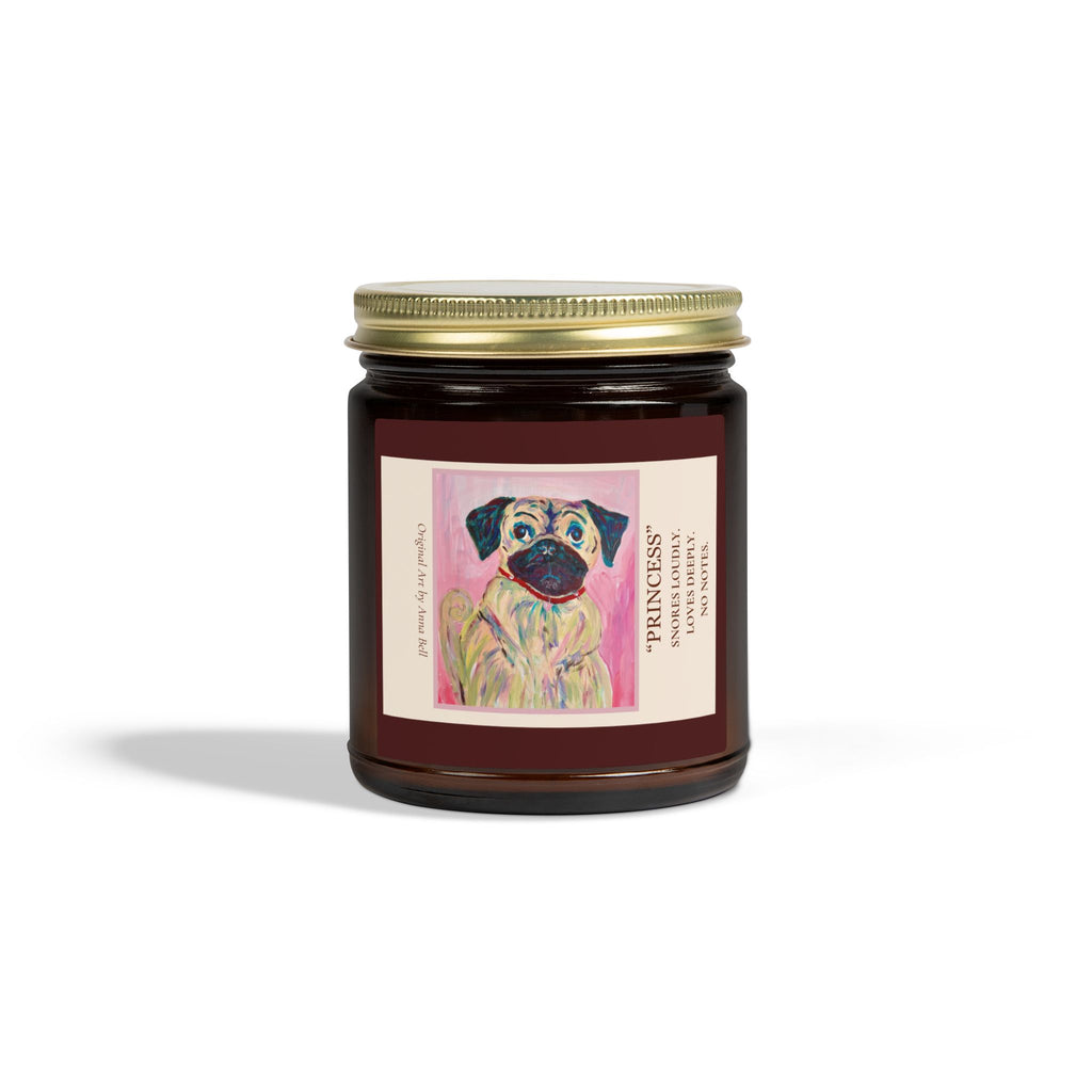 Coconut Apricot Scented Candle (4oz/9oz) — 'Princess' Pug Art Jar