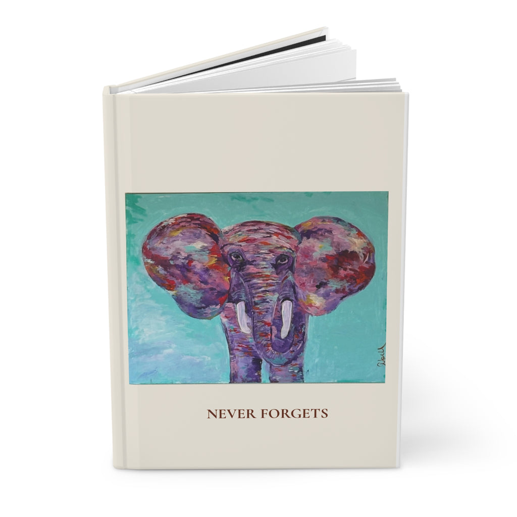 Hardcover Journal — Colorful Elephant 'Never Forgets' Original Art Lined Notebook