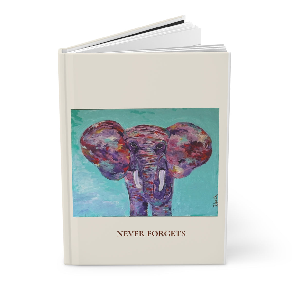 Hardcover Journal — Colorful Elephant 'Never Forgets' Original Art Lined Notebook