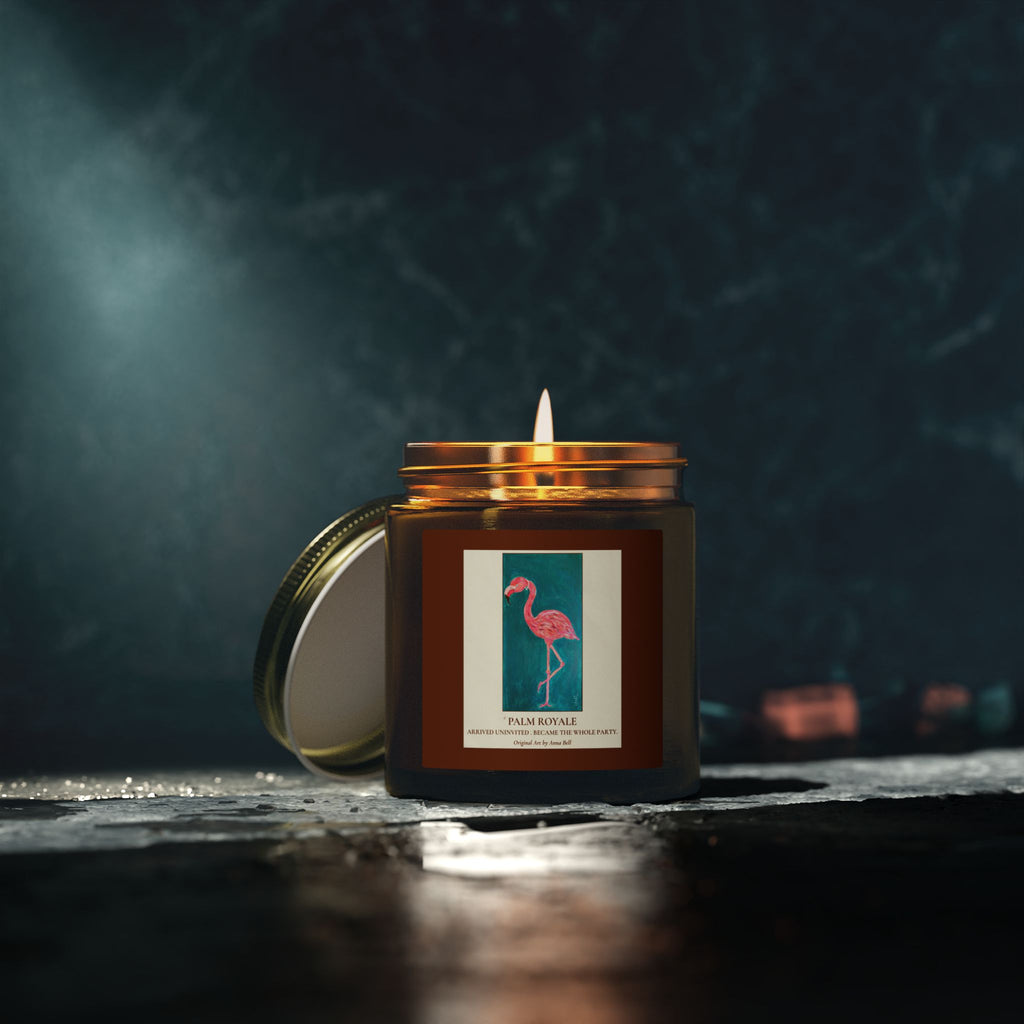 Coconut Apricot Scented Candle — ‘Palm Royale’ Flamingo Amber Jar (4oz/9oz)
