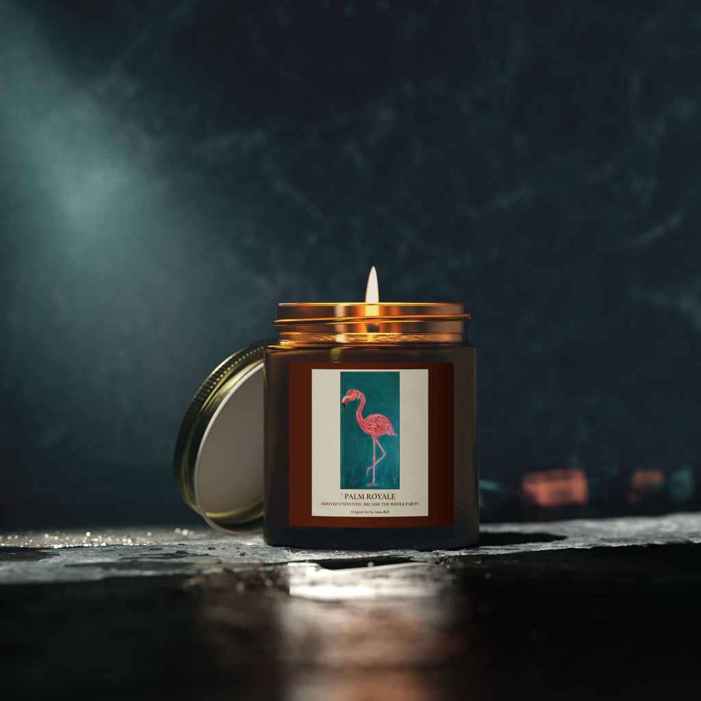 Coconut Apricot Scented Candle — ‘Palm Royale’ Flamingo Amber Jar (4oz/9oz)