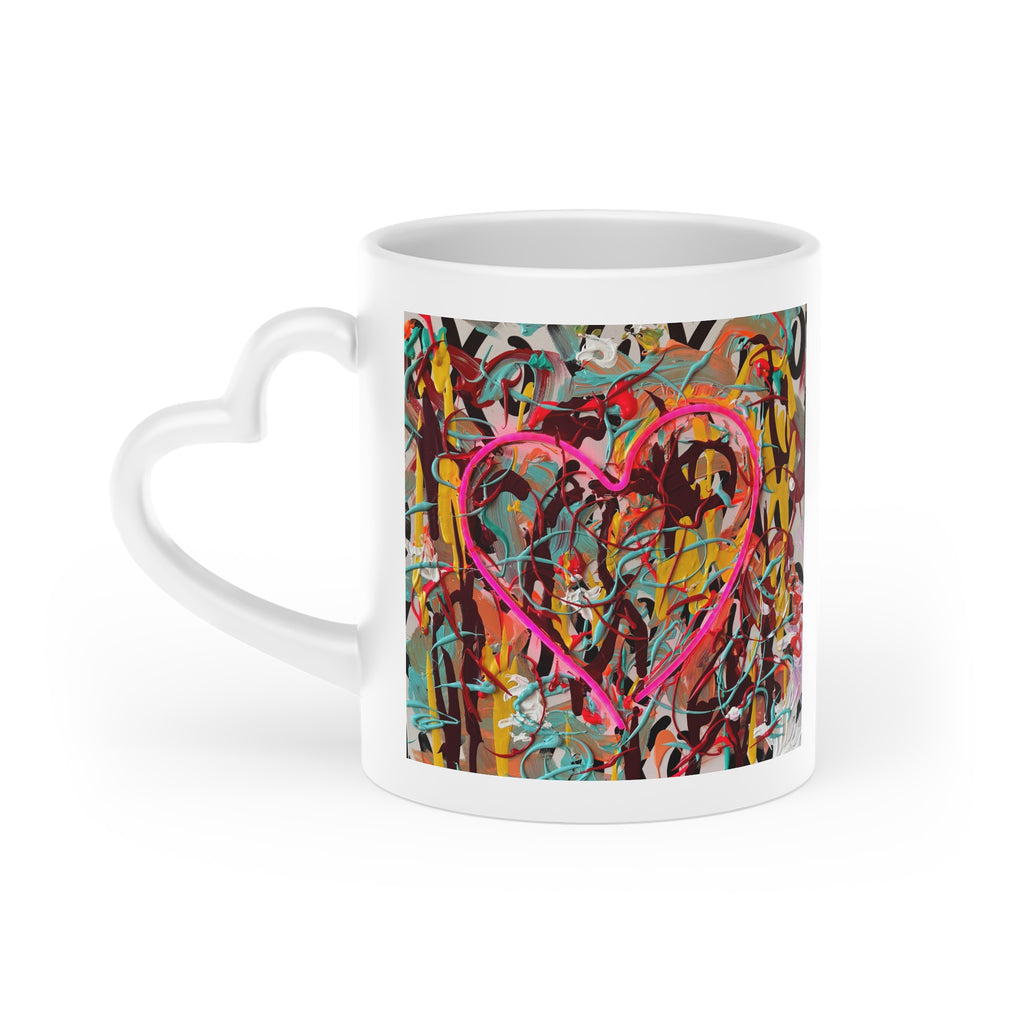 Heart-Shaped Graffiti Mug — Colorful Street Art Coffee Cup