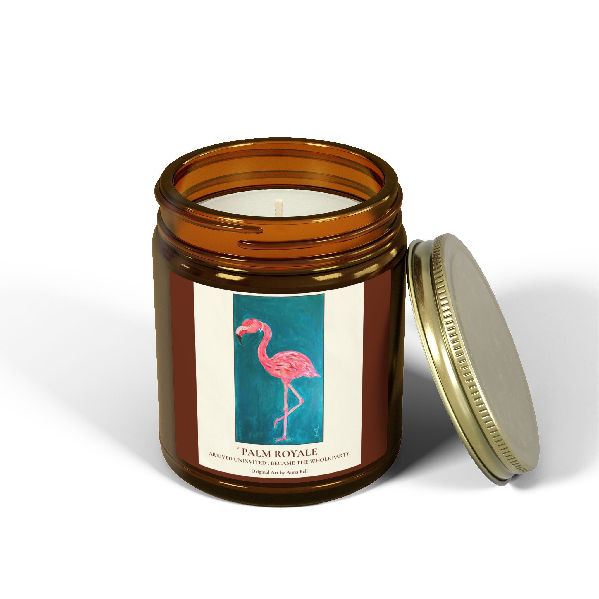 Coconut Apricot Scented Candle — ‘Palm Royale’ Flamingo Amber Jar (4oz/9oz)
