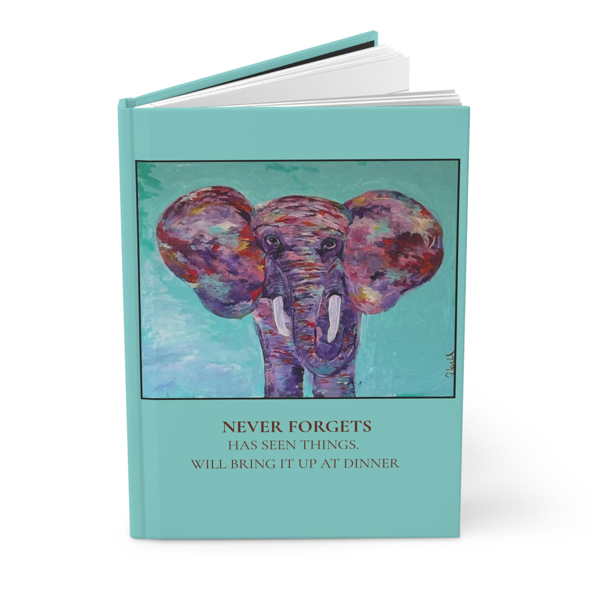 Never Forgets Elephant Hardcover Journal — Lined Matte Notebook for Memories & Humor