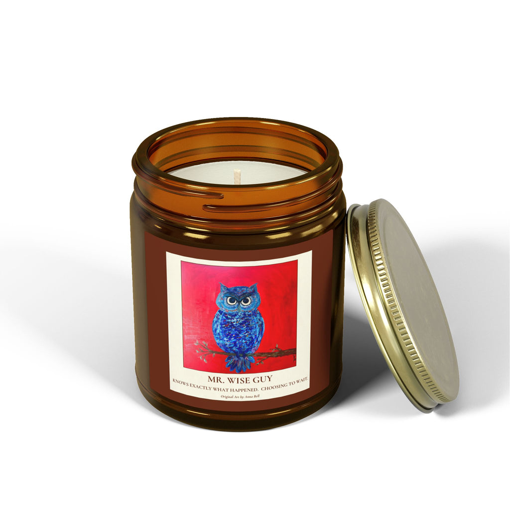 Mr. Wise Guy Owl Art - Coconut Apricot Scented Candle (4oz/9oz) - Fun Gift