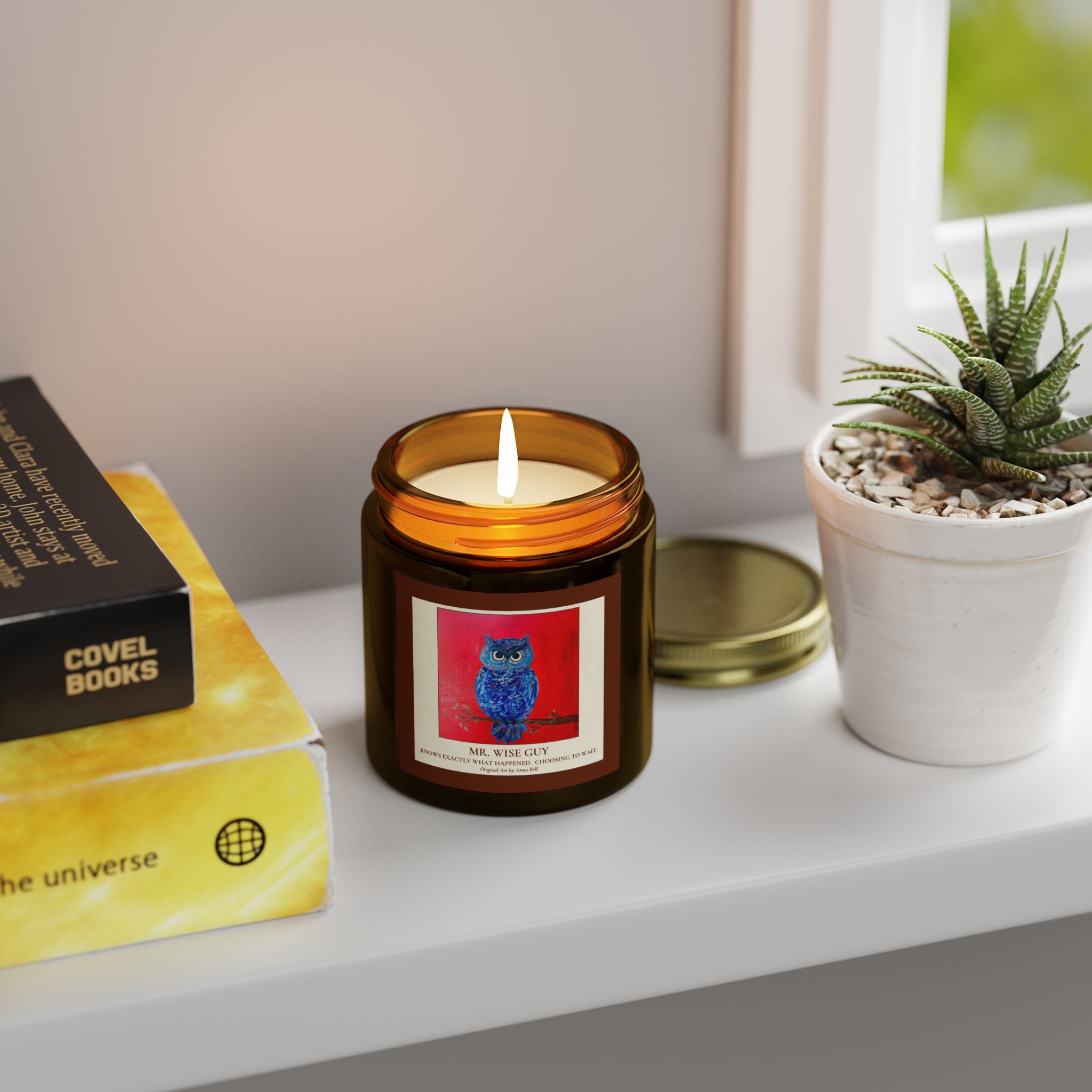 Mr. Wise Guy Owl Art - Coconut Apricot Scented Candle (4oz/9oz) - Fun Gift