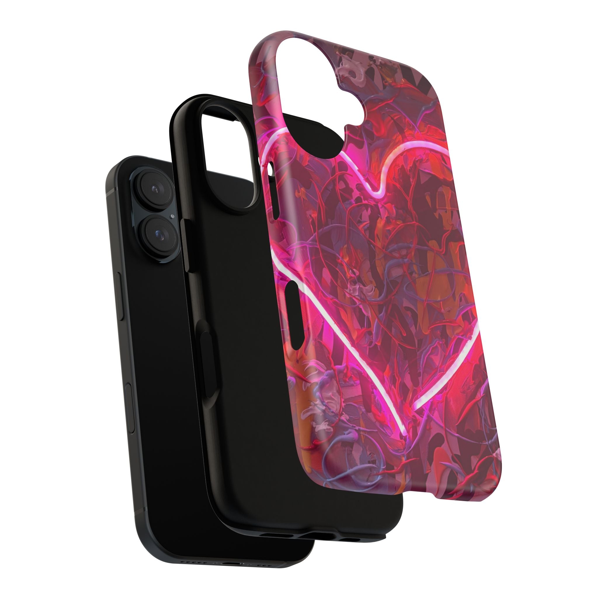 Neon Heart Tough Phone Case — Pink Graffiti Protective Cover