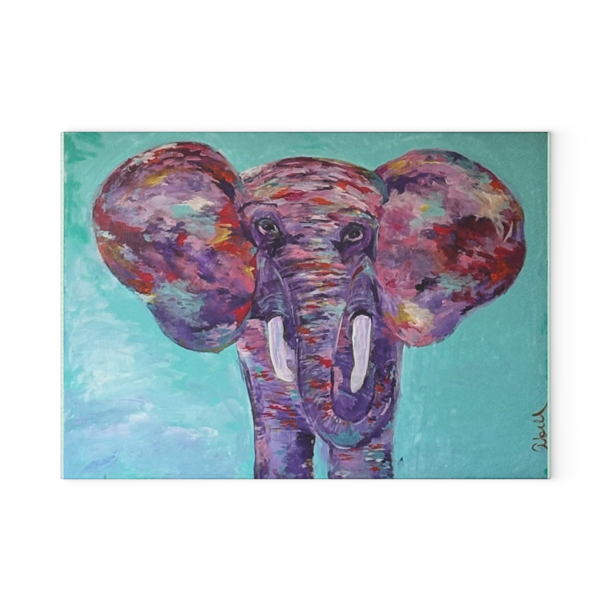 Elephant Art Glass Cutting Board – Colorful Abstract Elephant Kitchen Cutting Board