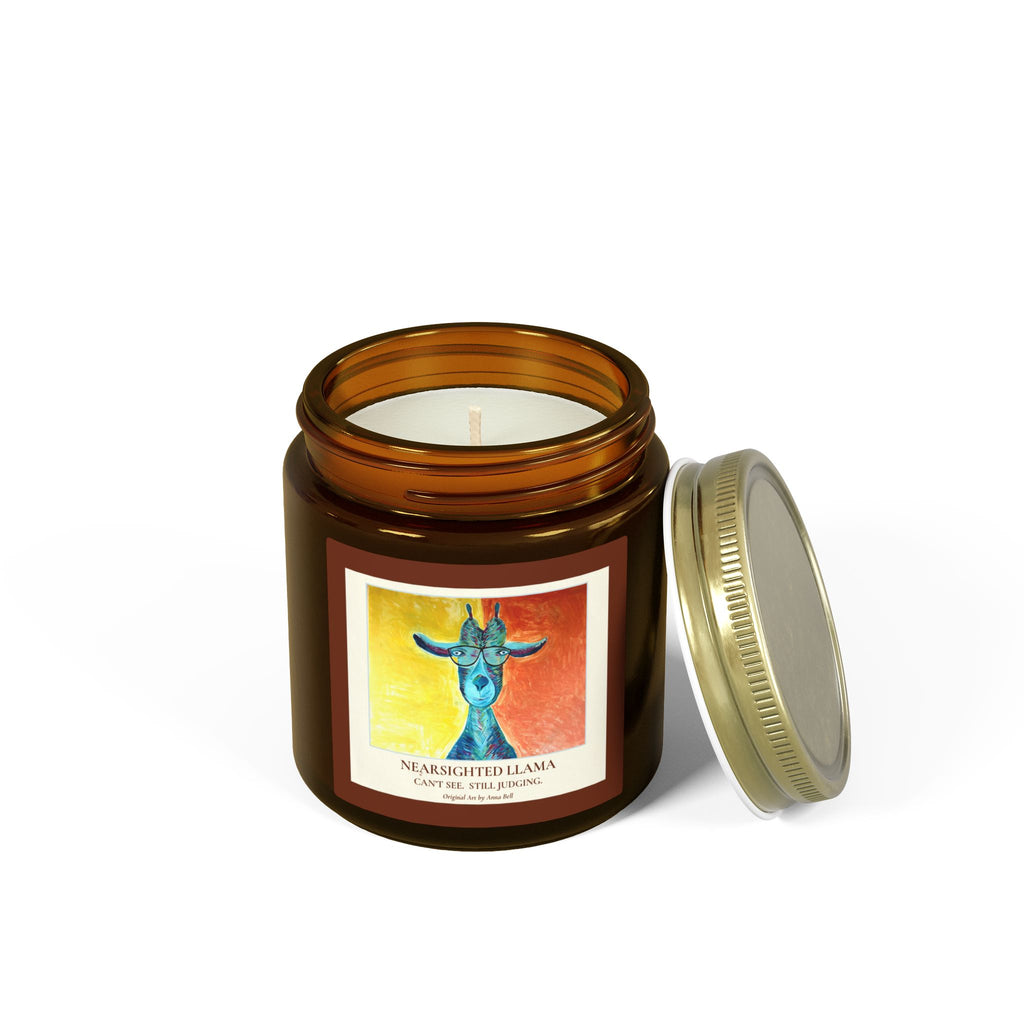 Coconut Apricot Wax Scented Candle (4oz/9oz) — Nearsighted Llama Art Jar = Fun Unique Gift
