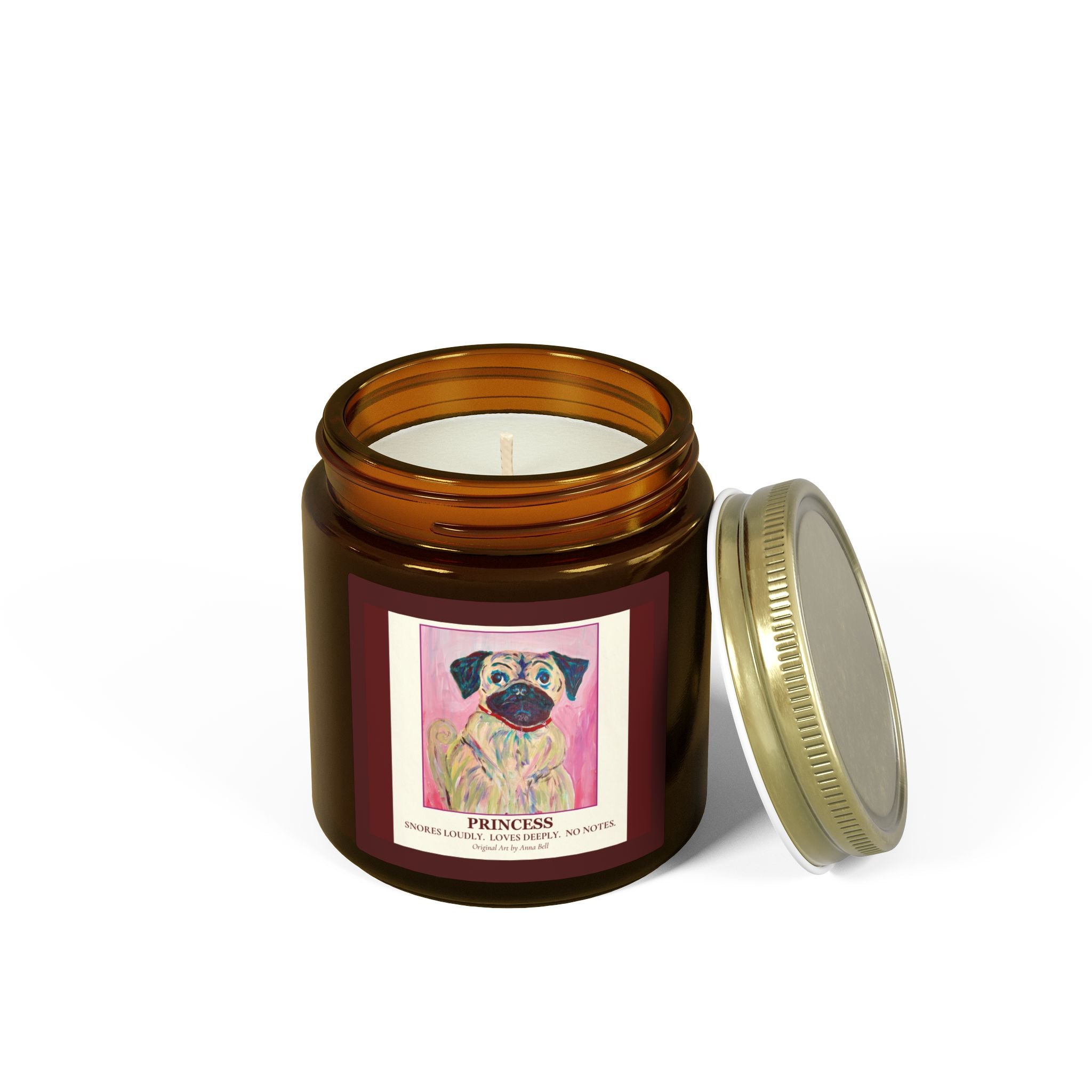 Coconut Apricot Scented Candle (4oz/9oz) — 'Princess' Pug Art Jar