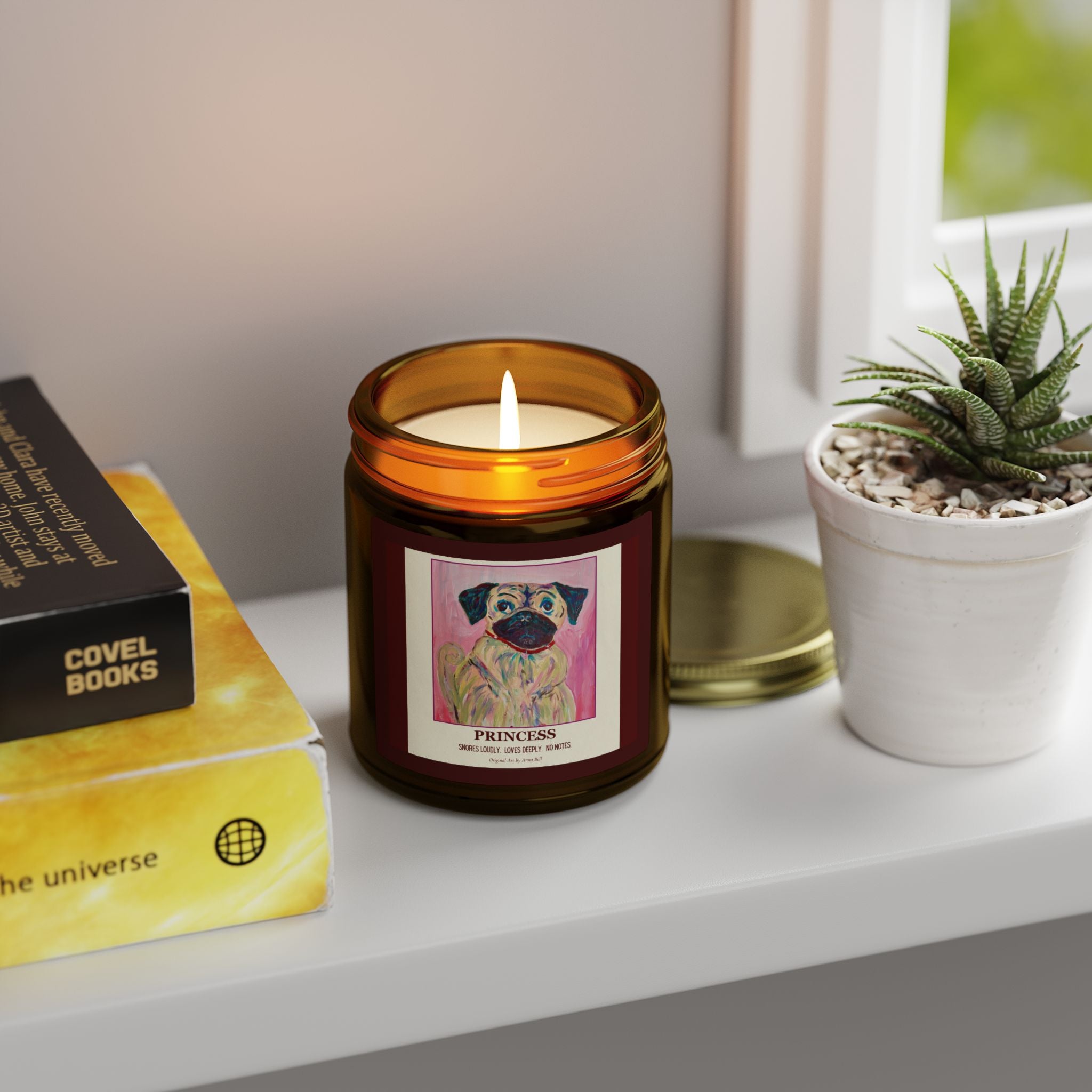 Coconut Apricot Scented Candle (4oz/9oz) — 'Princess' Pug Art Jar
