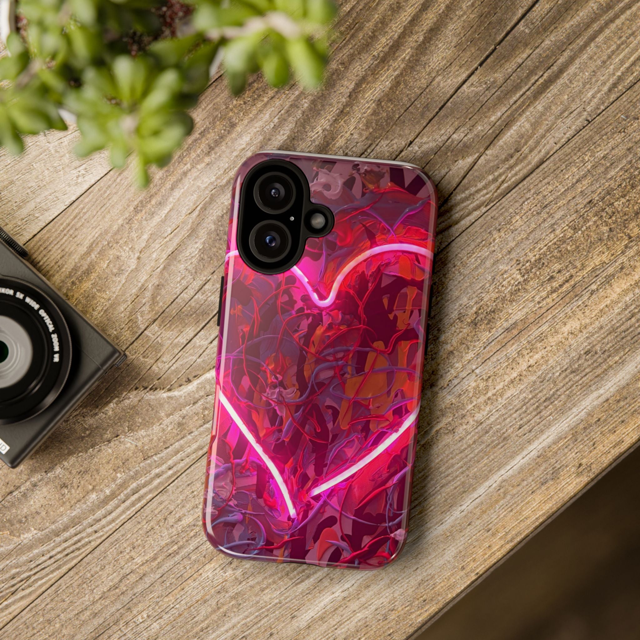 Neon Heart Tough Phone Case — Pink Graffiti Protective Cover