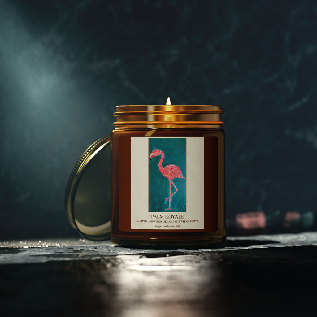 Coconut Apricot Scented Candle — ‘Palm Royale’ Flamingo Amber Jar (4oz/9oz)
