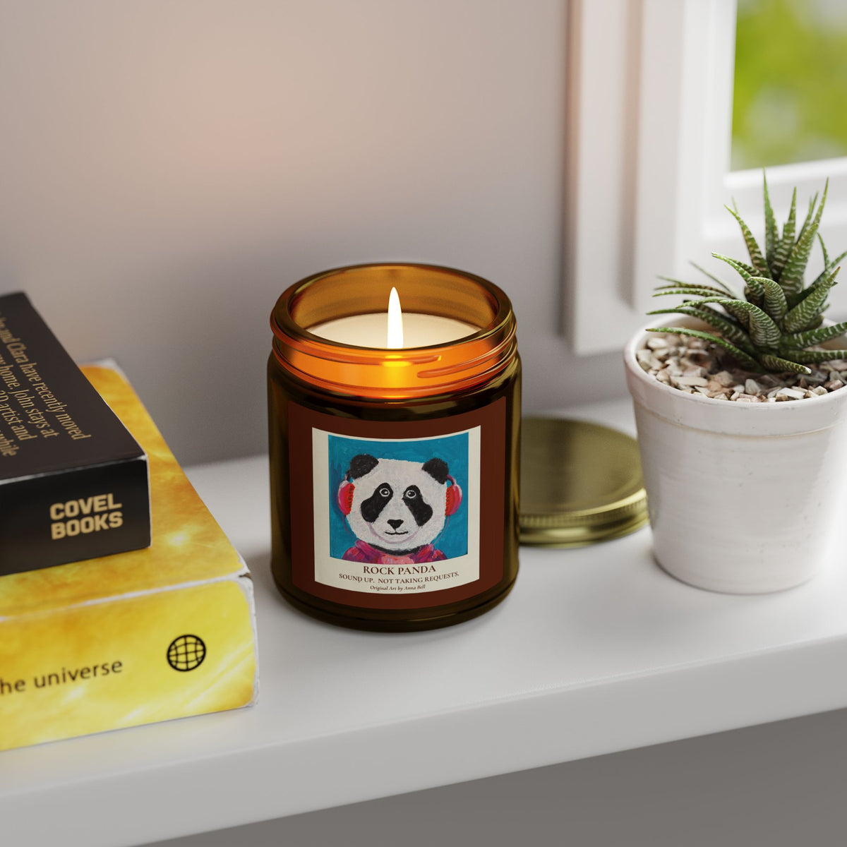 Rock Panda Art Candle -  Coconut Apricot Scented Candle (4oz & 9oz) Unique Gift