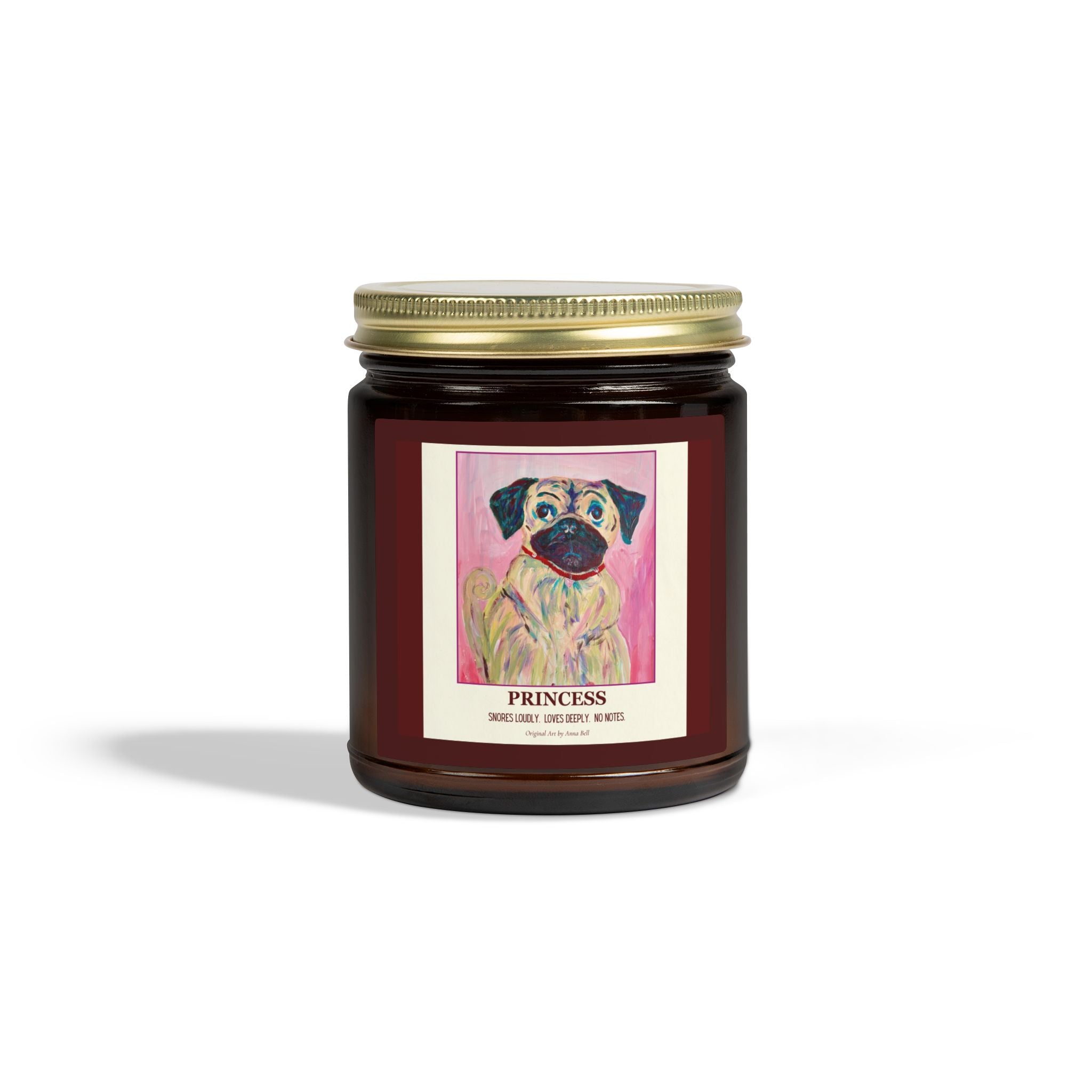 Coconut Apricot Scented Candle (4oz/9oz) — 'Princess' Pug Art Jar