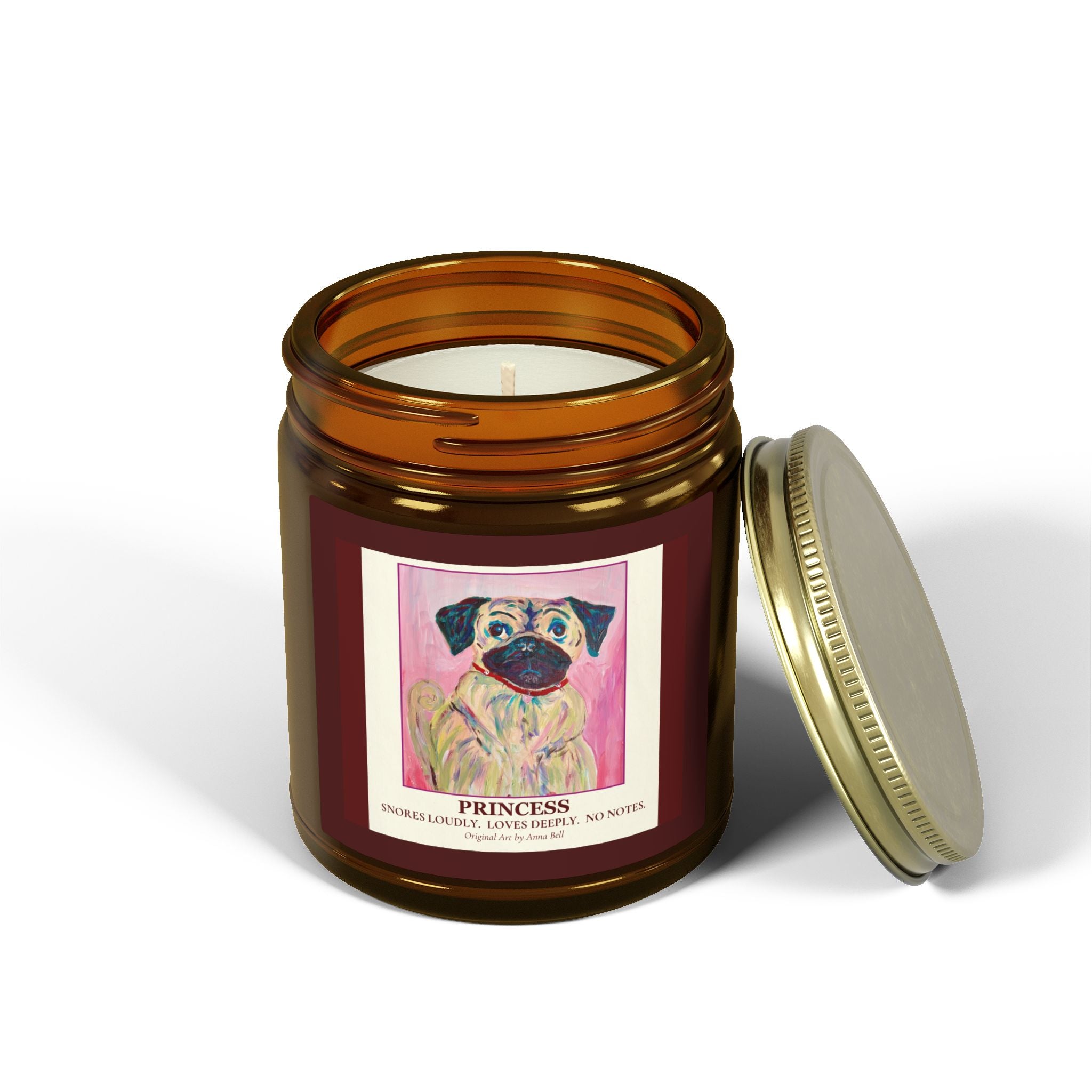 Coconut Apricot Scented Candle (4oz/9oz) — 'Princess' Pug Art Jar
