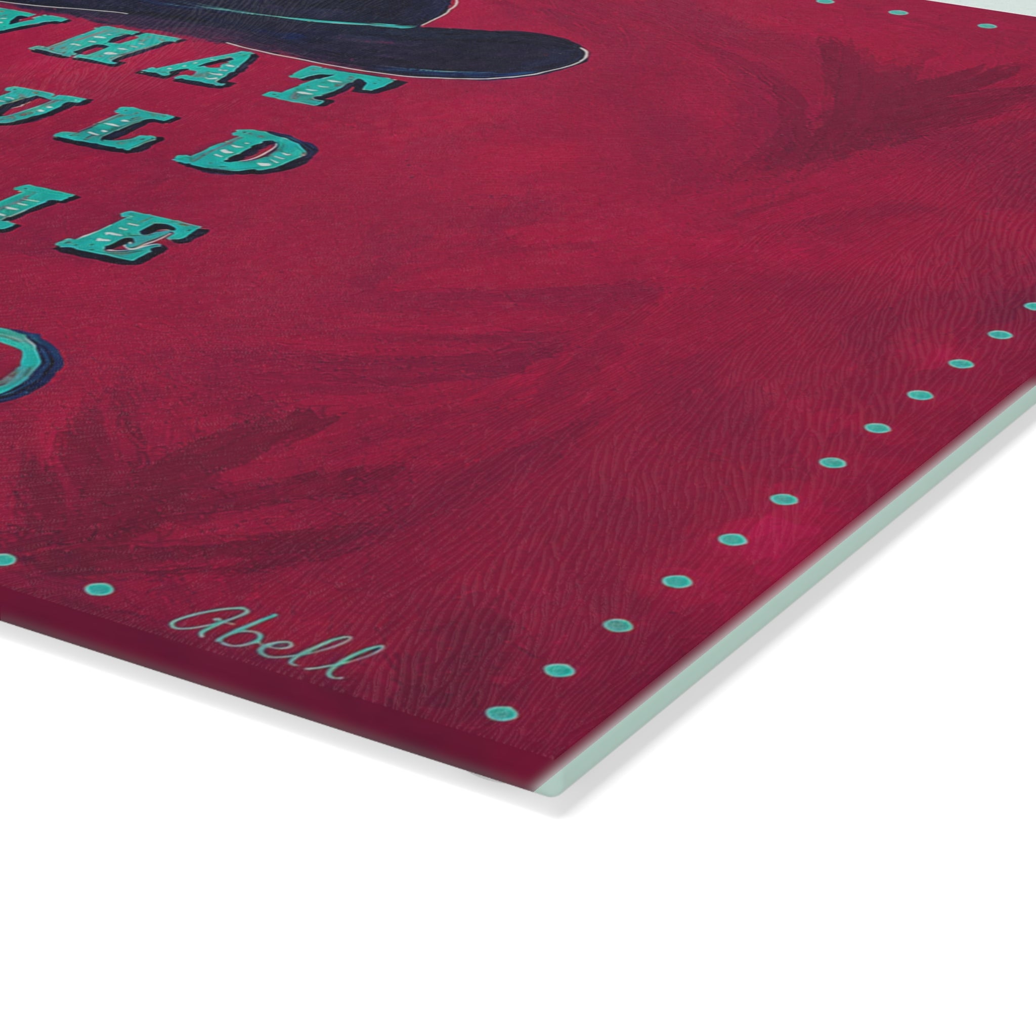 Glass Cutting Board — "What Would Willie Do?" Cowboy Hat Design, Rustic Country Kitchen Decor