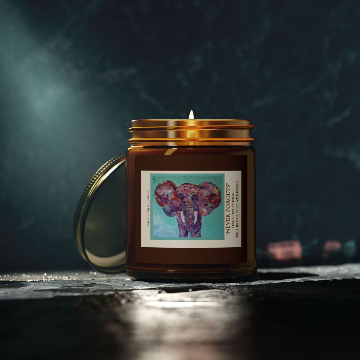 Coconut Apricot Soy Candle — 'Never Forgots' Elephant Scented Jar (4oz/9oz)
