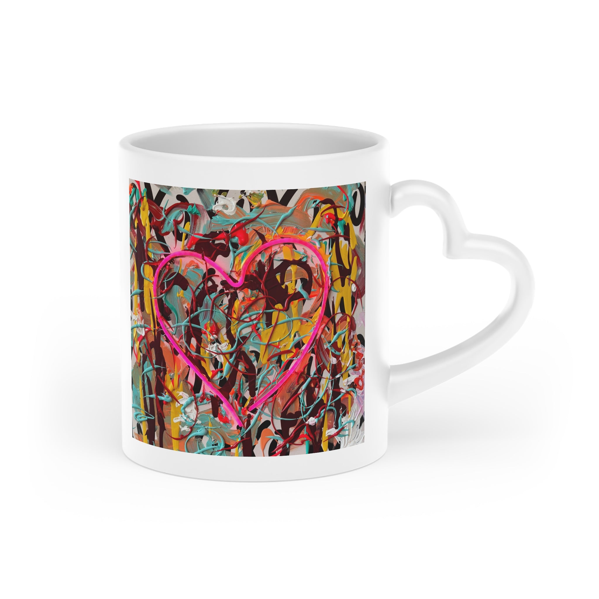 Heart-Shaped Graffiti Mug — Colorful Street Art Coffee Cup