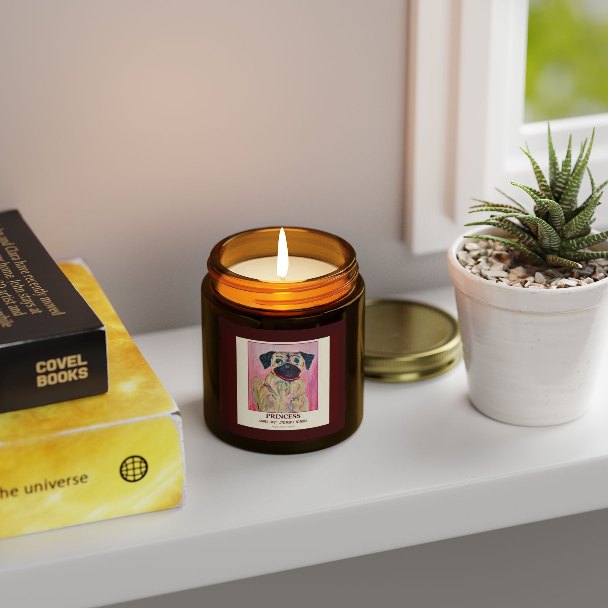 Coconut Apricot Scented Candle (4oz/9oz) — 'Princess' Pug Art Jar