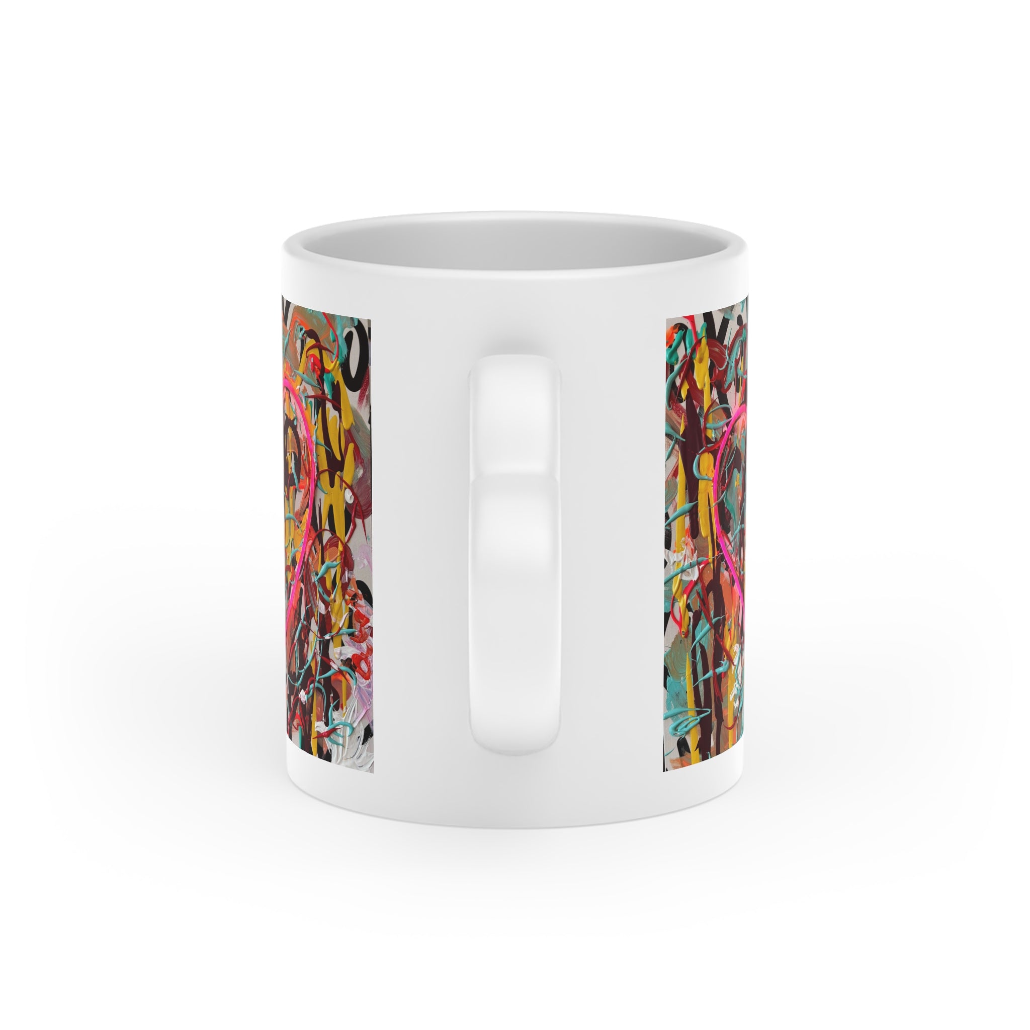 Heart-Shaped Graffiti Mug — Colorful Street Art Coffee Cup