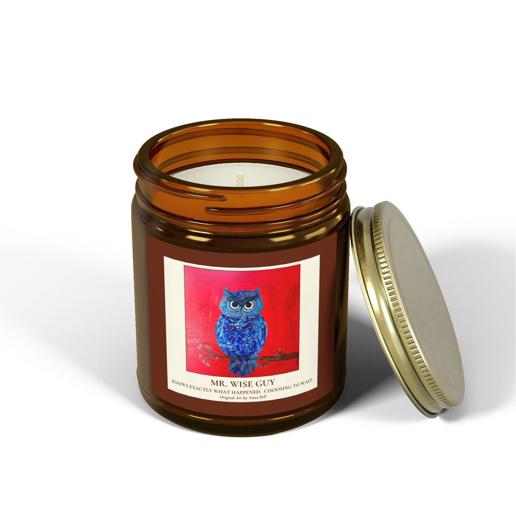 Mr. Wise Guy Owl Art - Coconut Apricot Scented Candle (4oz/9oz) - Fun Gift