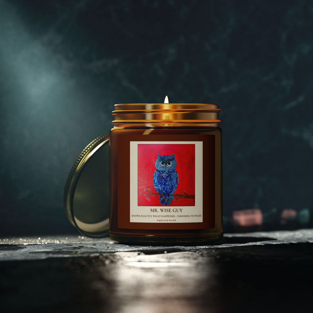 Mr. Wise Guy Owl Art - Coconut Apricot Scented Candle (4oz/9oz) - Fun Gift