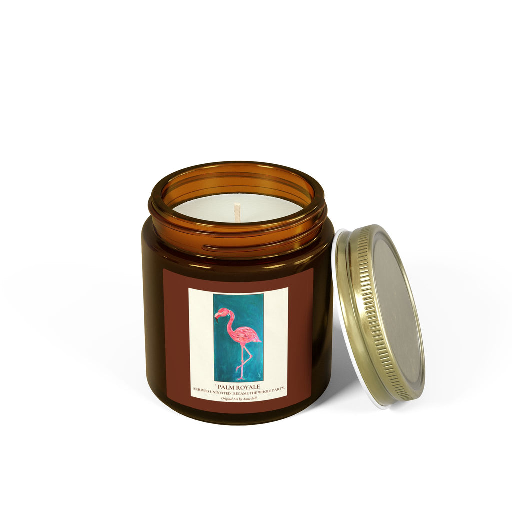 Coconut Apricot Scented Candle — ‘Palm Royale’ Flamingo Amber Jar (4oz/9oz)
