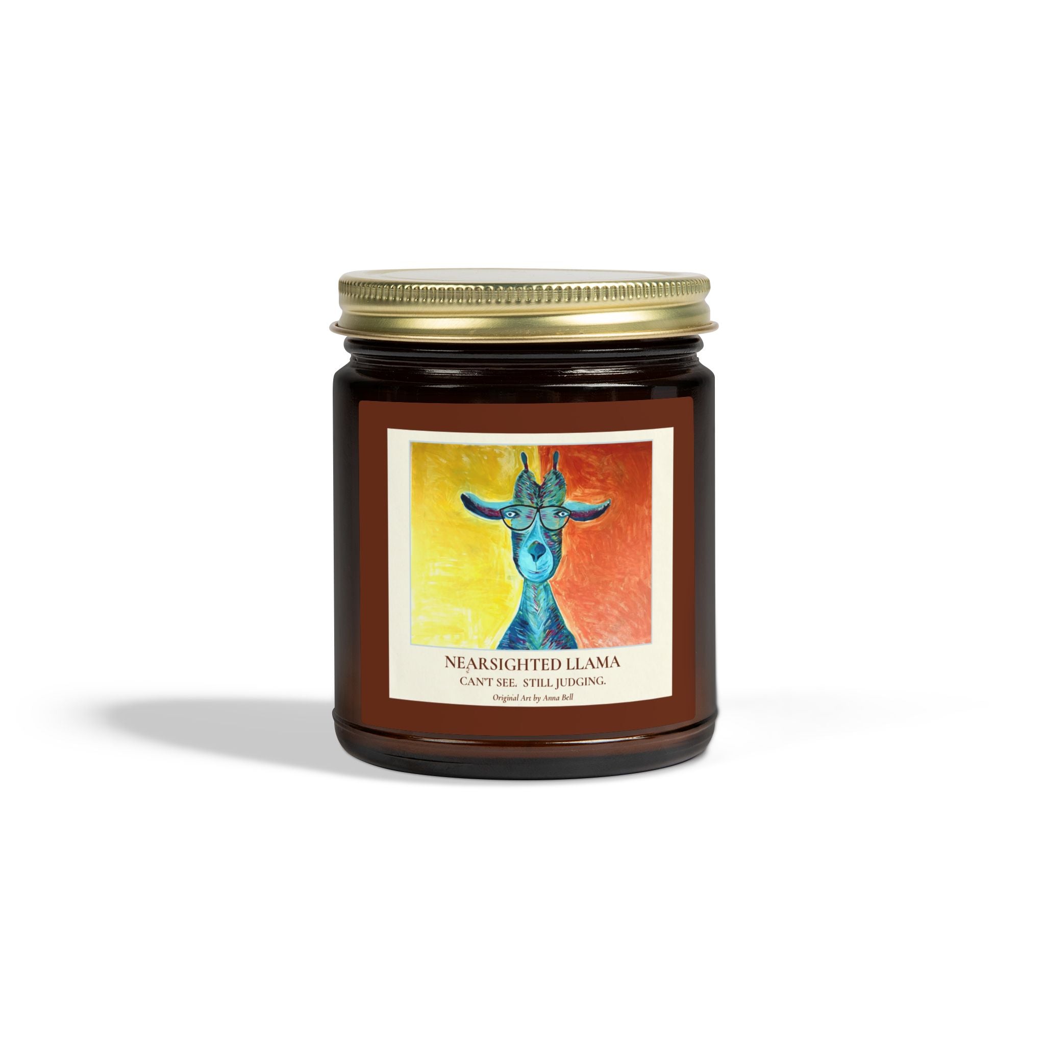 Coconut Apricot Wax Scented Candle (4oz/9oz) — Nearsighted Llama Art Jar = Fun Unique Gift
