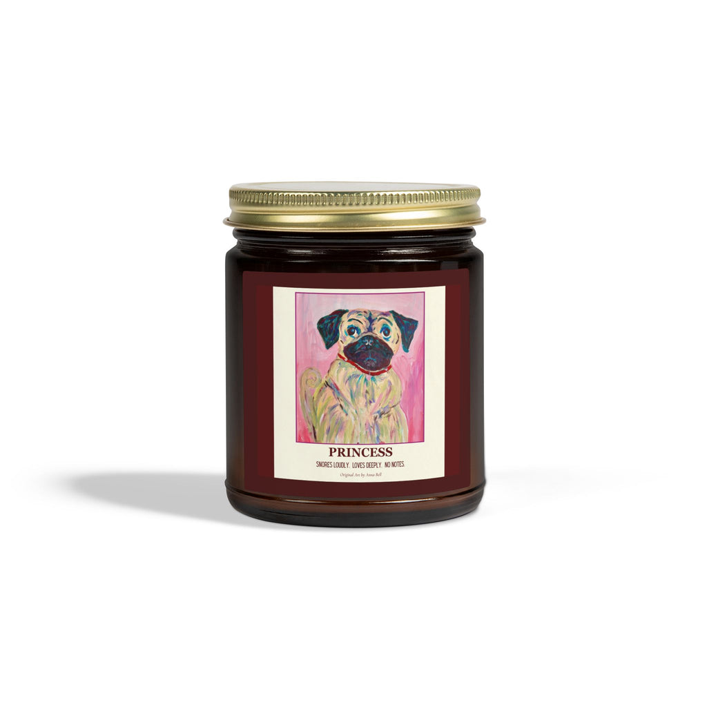 Coconut Apricot Scented Candle (4oz/9oz) — 'Princess' Pug Art Jar