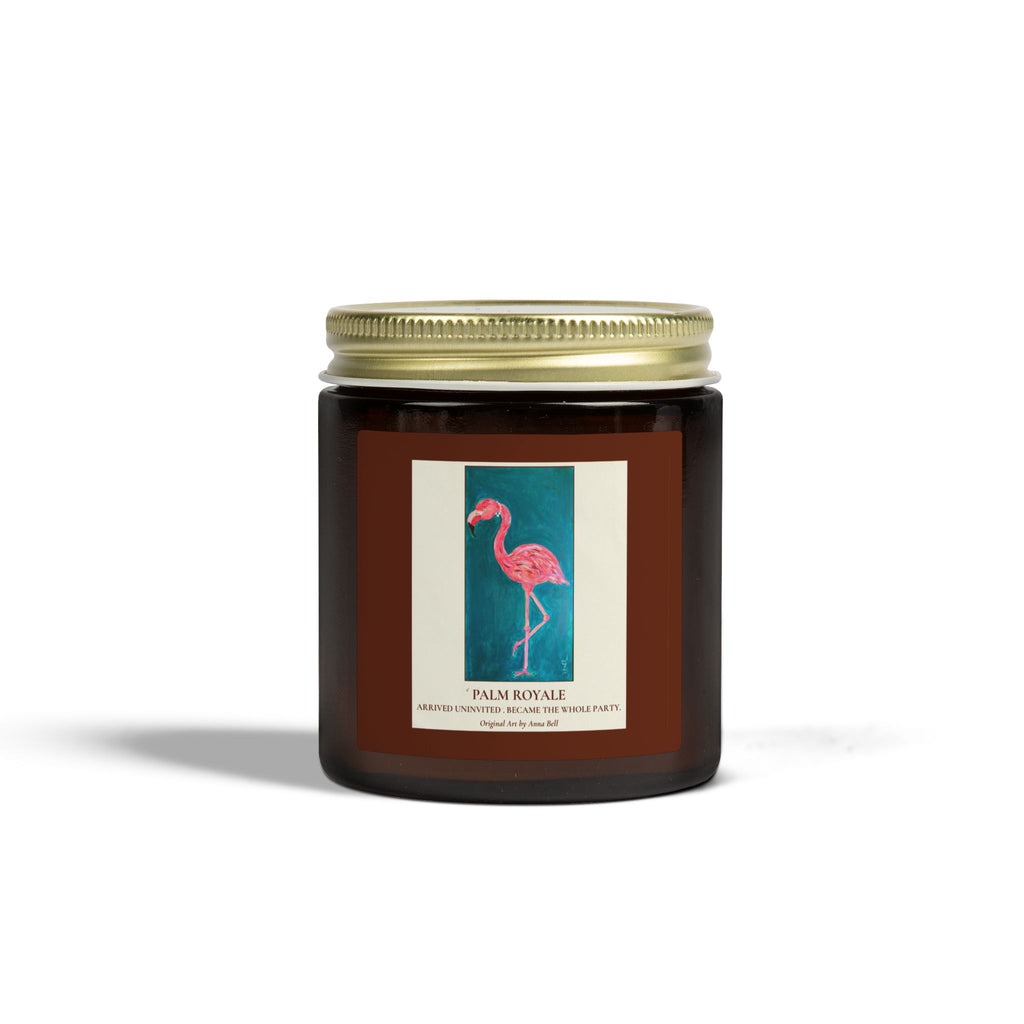 Coconut Apricot Scented Candle — ‘Palm Royale’ Flamingo Amber Jar (4oz/9oz)