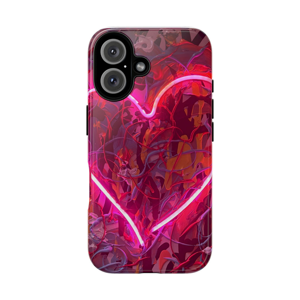 Neon Heart Tough Phone Case — Pink Graffiti Protective Cover