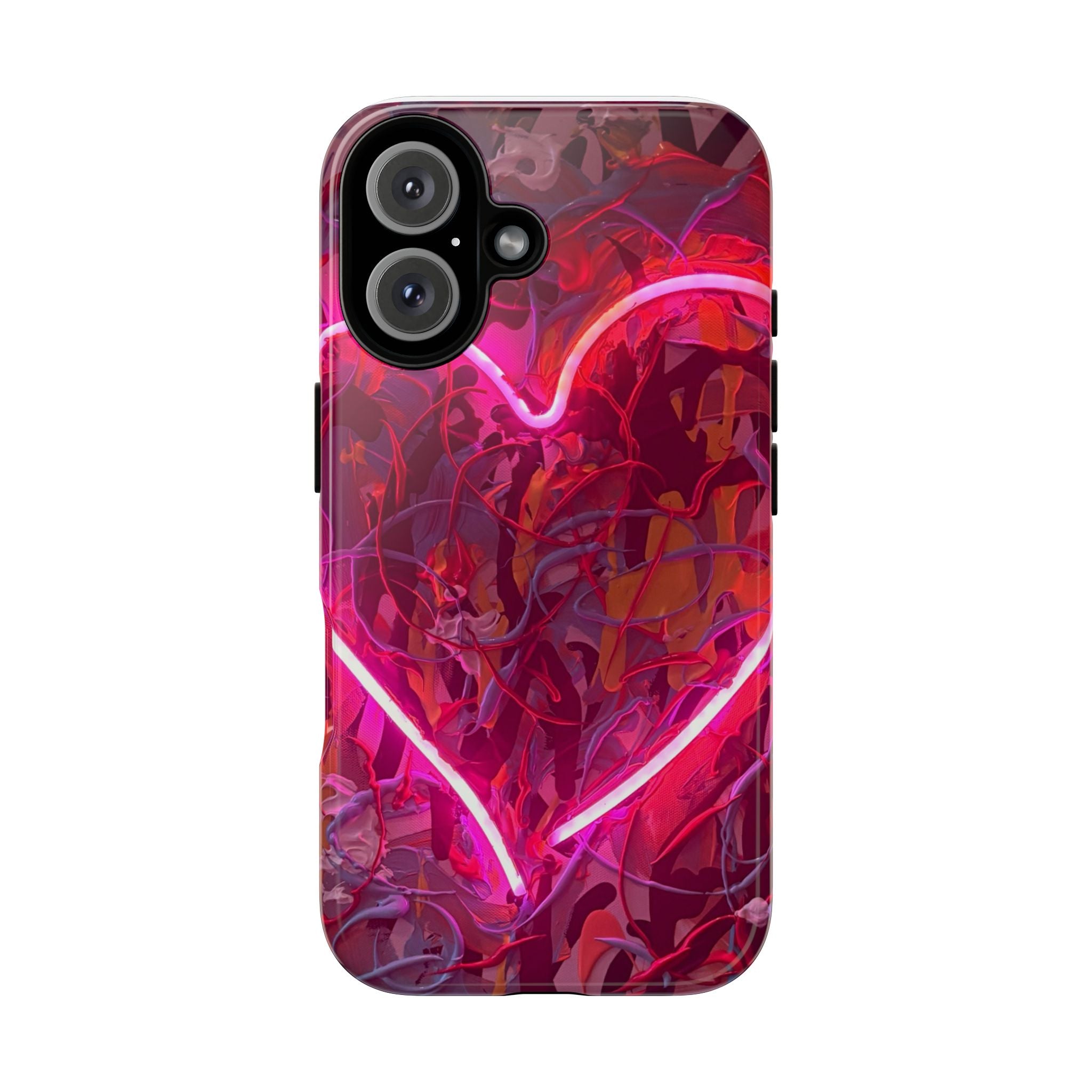 Neon Heart Tough Phone Case — Pink Graffiti Protective Cover