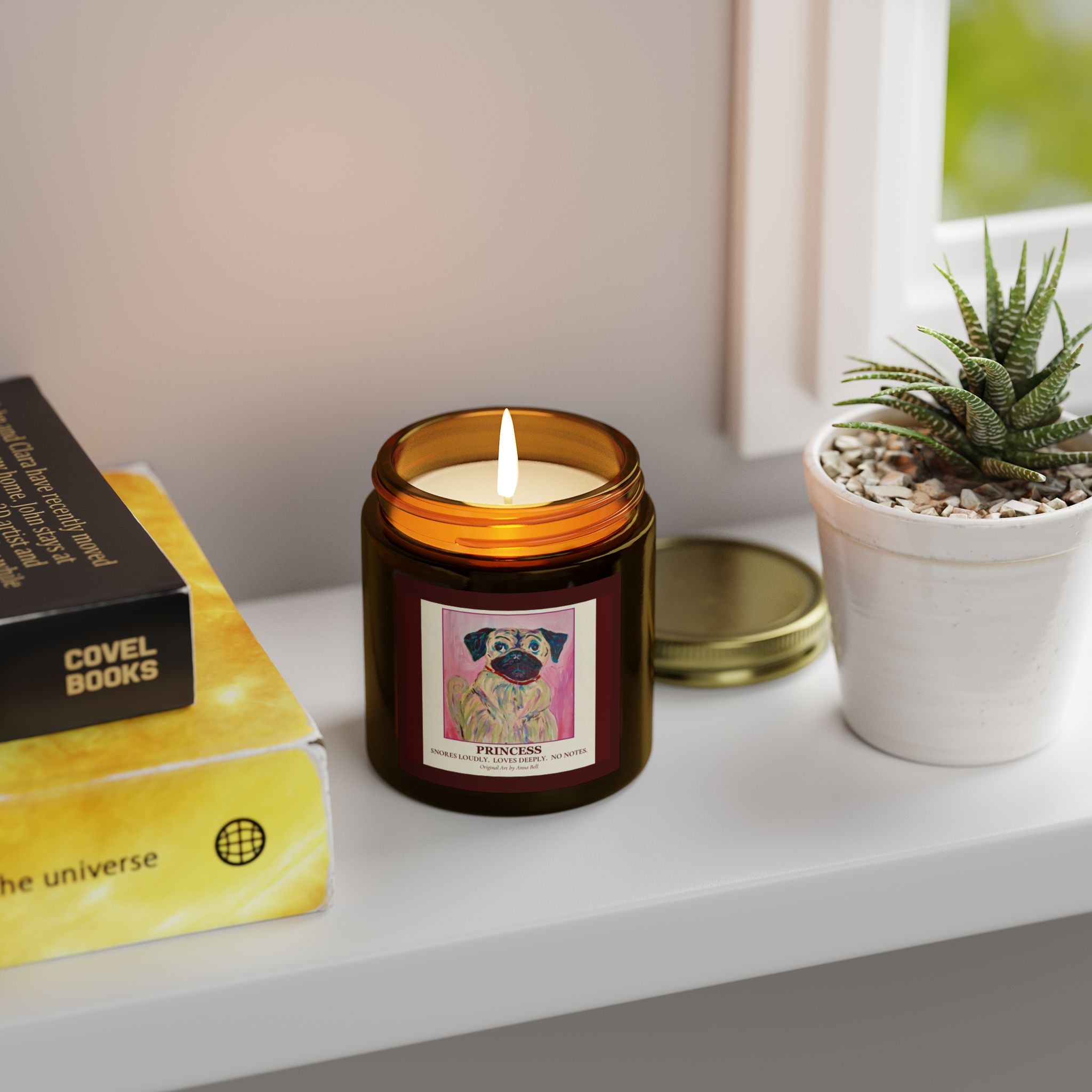 Coconut Apricot Scented Candle (4oz/9oz) — 'Princess' Pug Art Jar