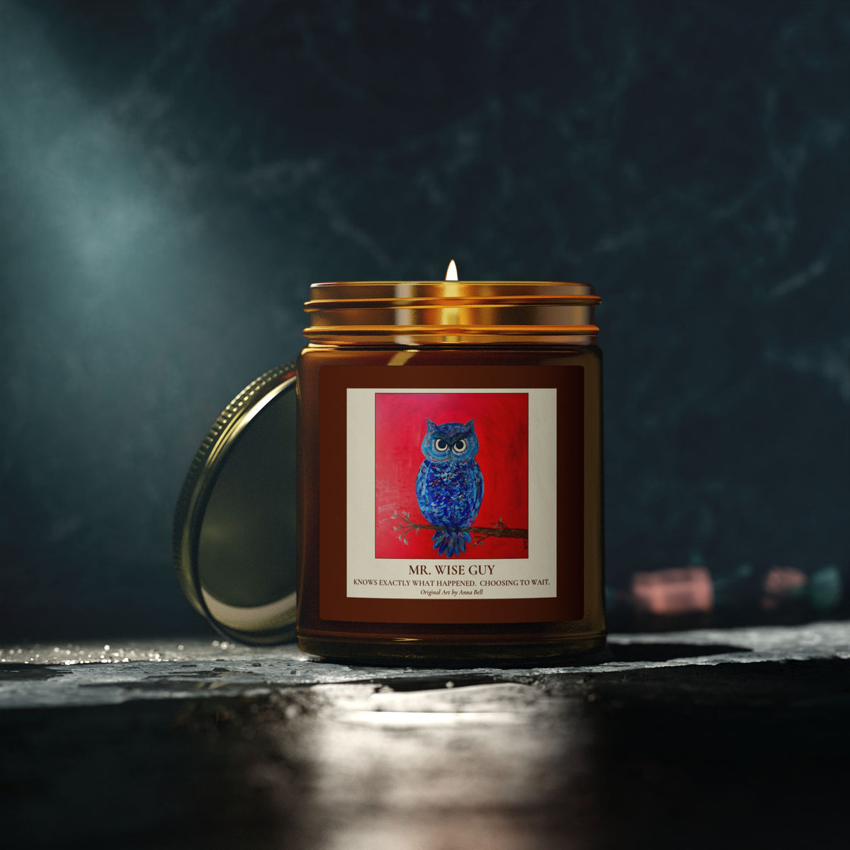 Mr. Wise Guy Owl Art - Coconut Apricot Scented Candle (4oz/9oz) - Fun Gift