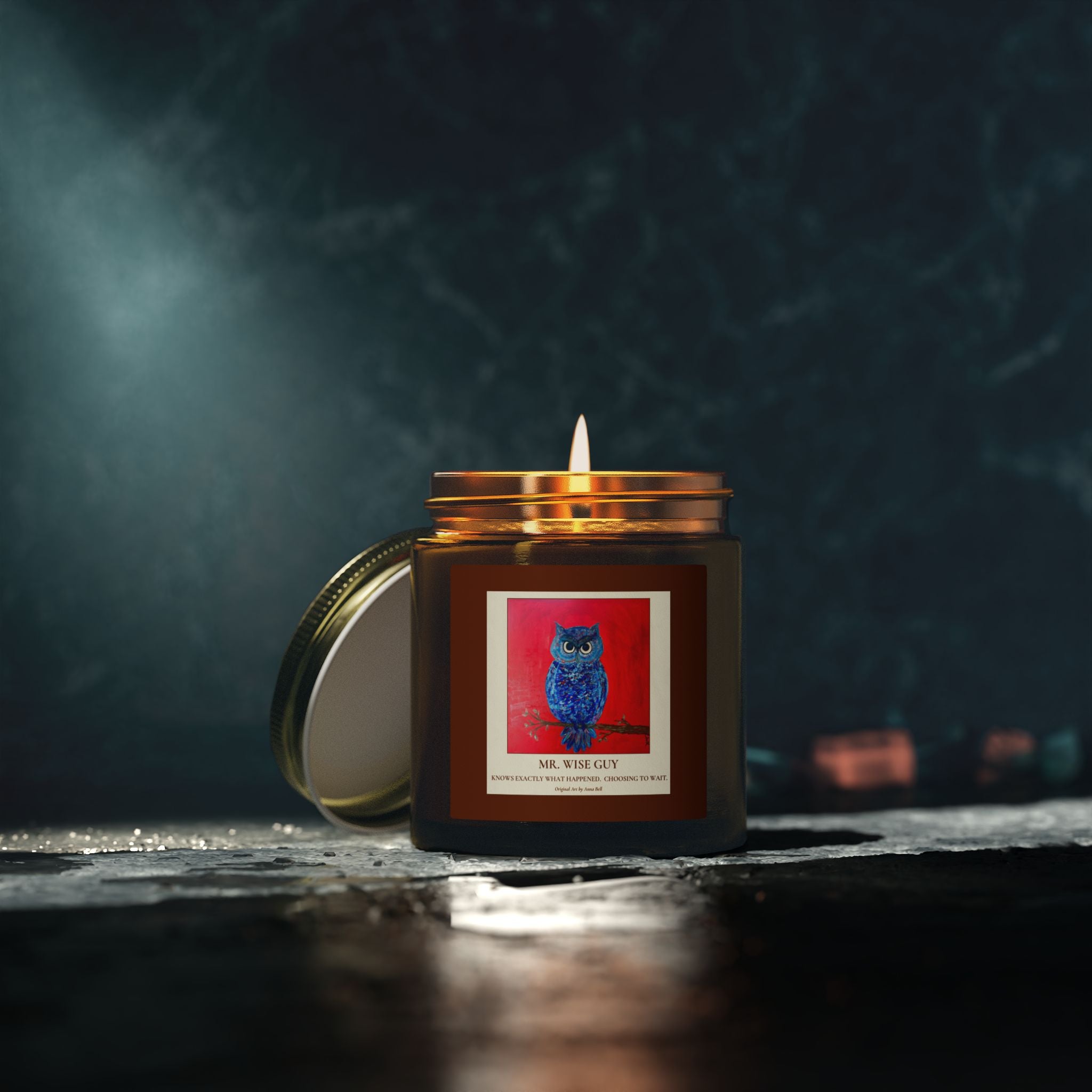 Mr. Wise Guy Owl Art - Coconut Apricot Scented Candle (4oz/9oz) - Fun Gift