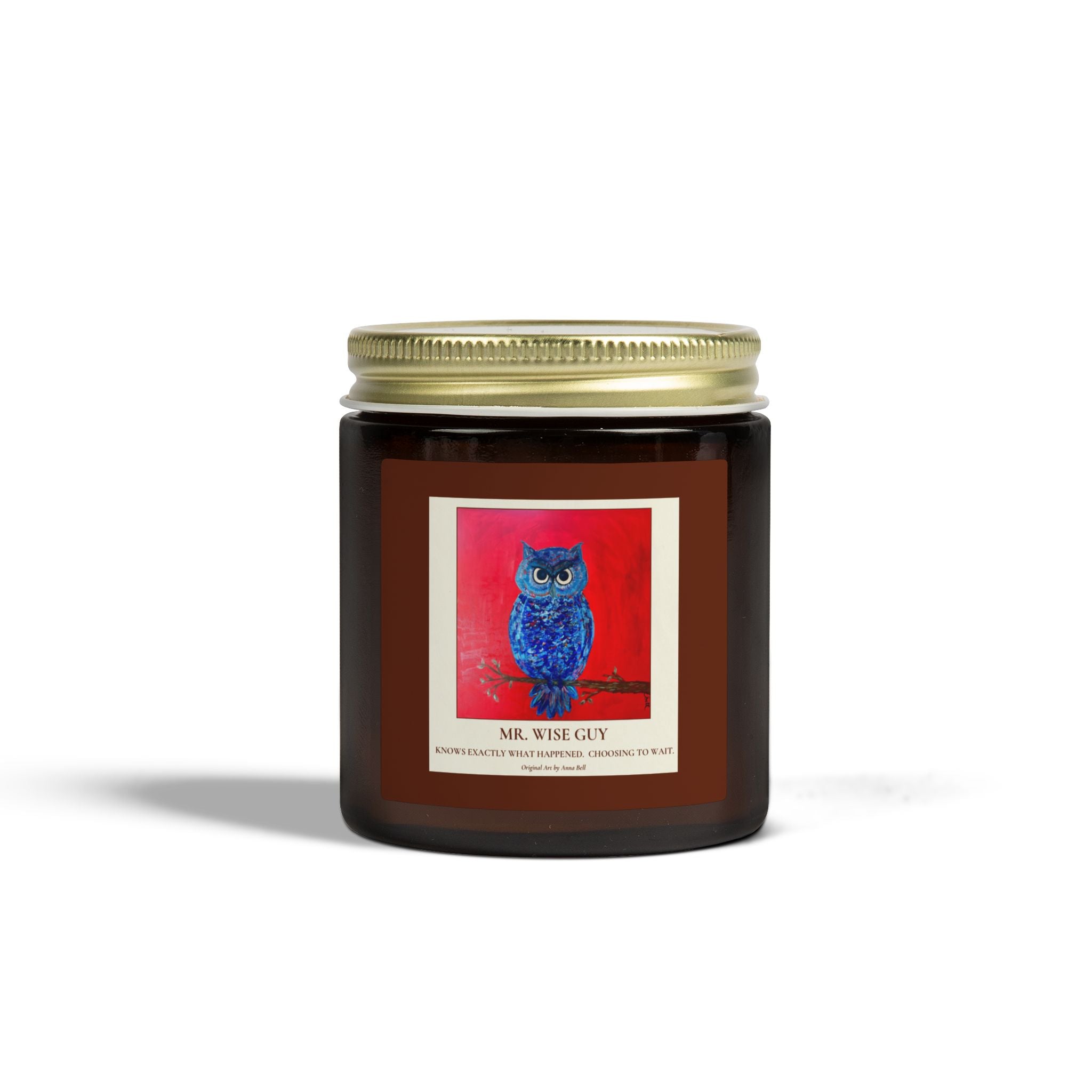 Mr. Wise Guy Owl Art - Coconut Apricot Scented Candle (4oz/9oz) - Fun Gift