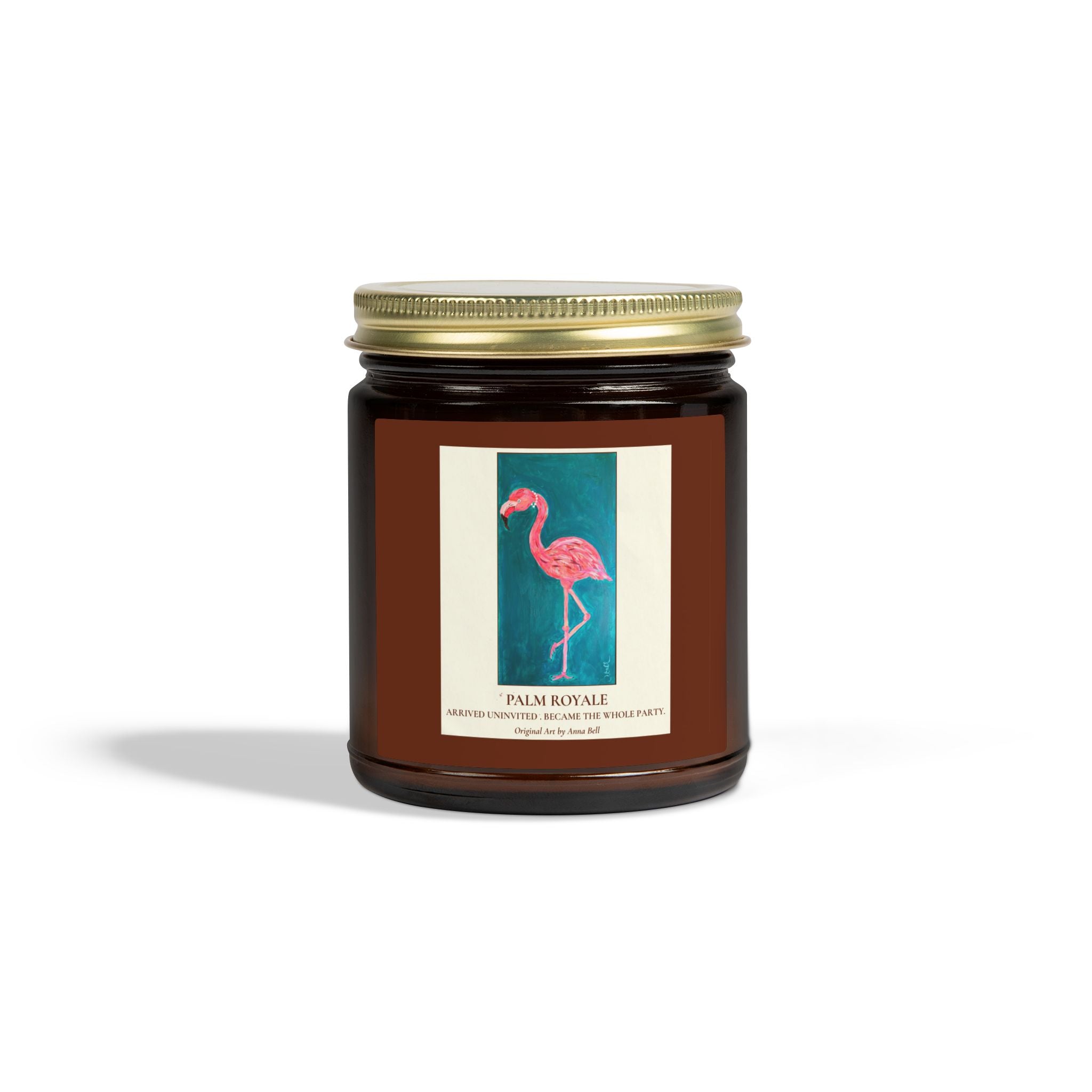 Coconut Apricot Scented Candle — ‘Palm Royale’ Flamingo Amber Jar (4oz/9oz)
