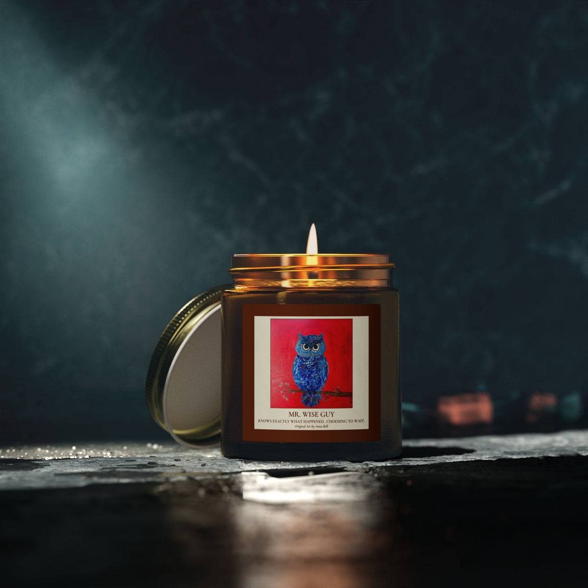 Mr. Wise Guy Owl Art - Coconut Apricot Scented Candle (4oz/9oz) - Fun Gift