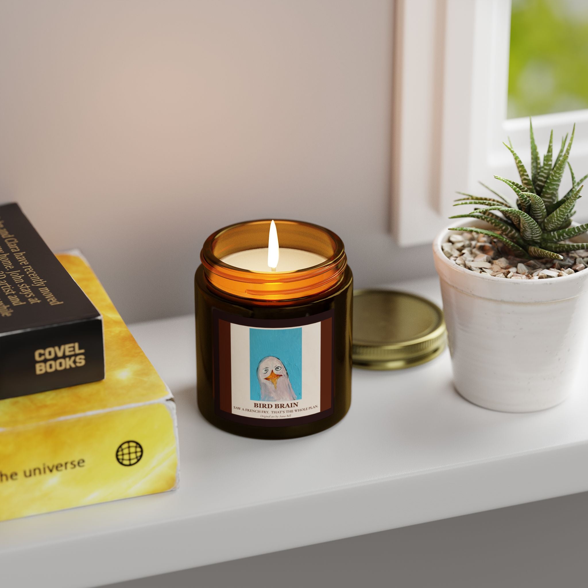 Coconut Apricot Scented Candle (4oz/9oz) — 'Bird Brain' Jar Candle