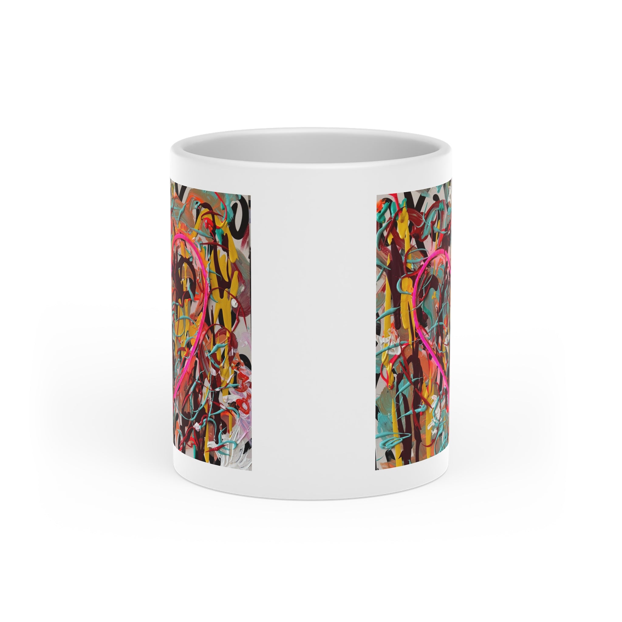 Heart-Shaped Graffiti Mug — Colorful Street Art Coffee Cup