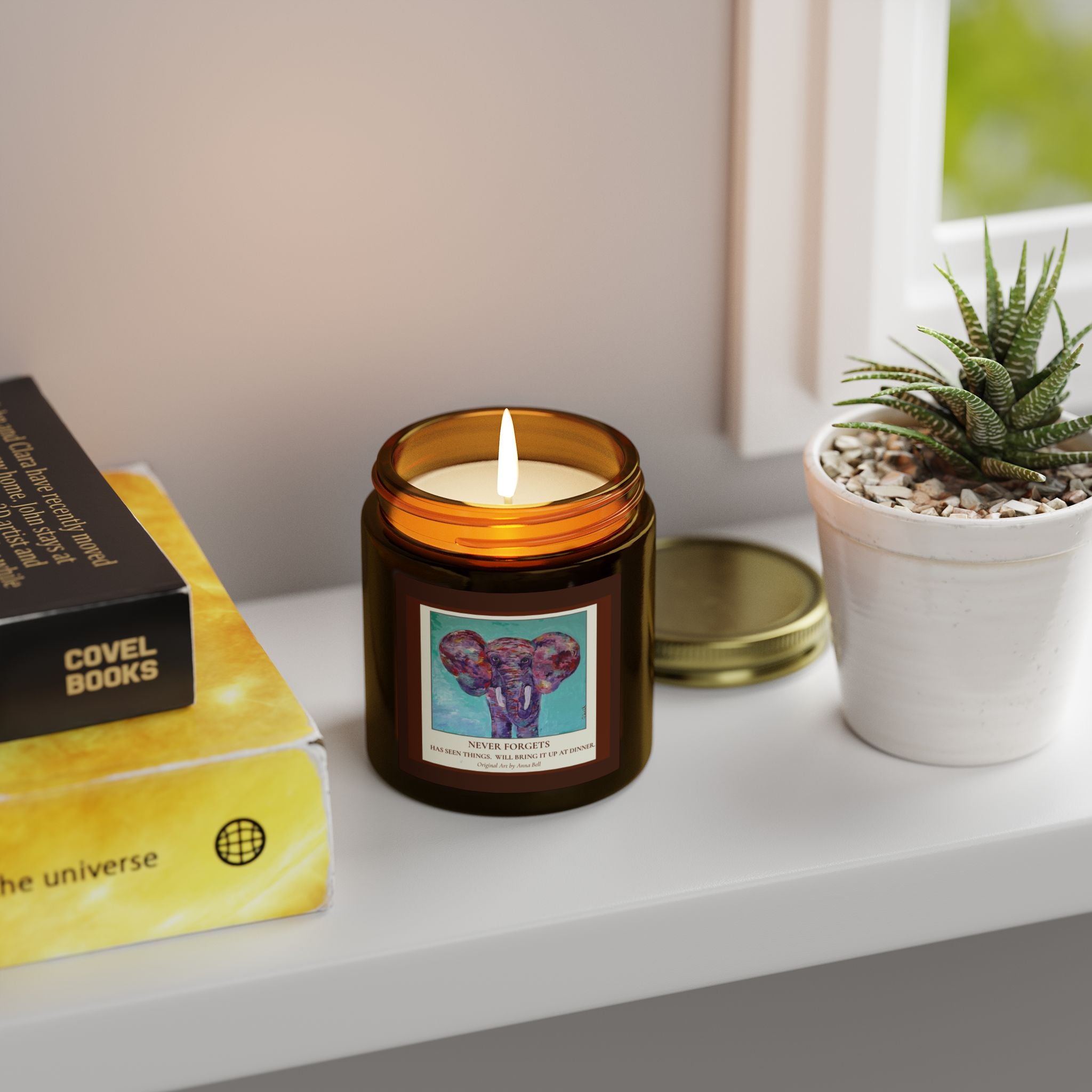 Coconut Apricot Soy Candle — 'Never Forgots' Elephant Scented Jar (4oz/9oz)