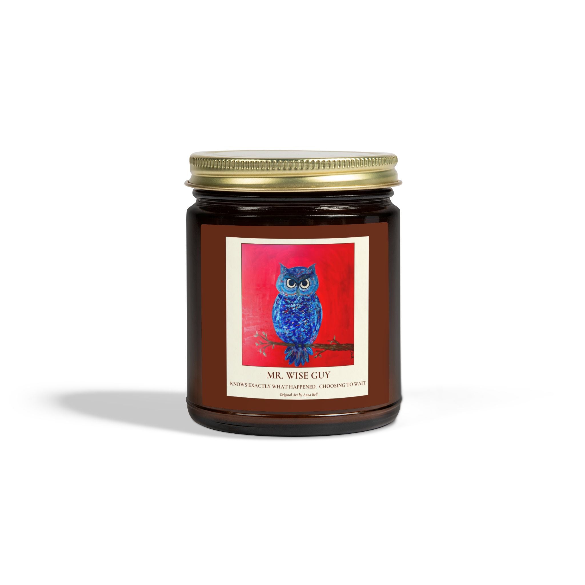 Mr. Wise Guy Owl Art - Coconut Apricot Scented Candle (4oz/9oz) - Fun Gift