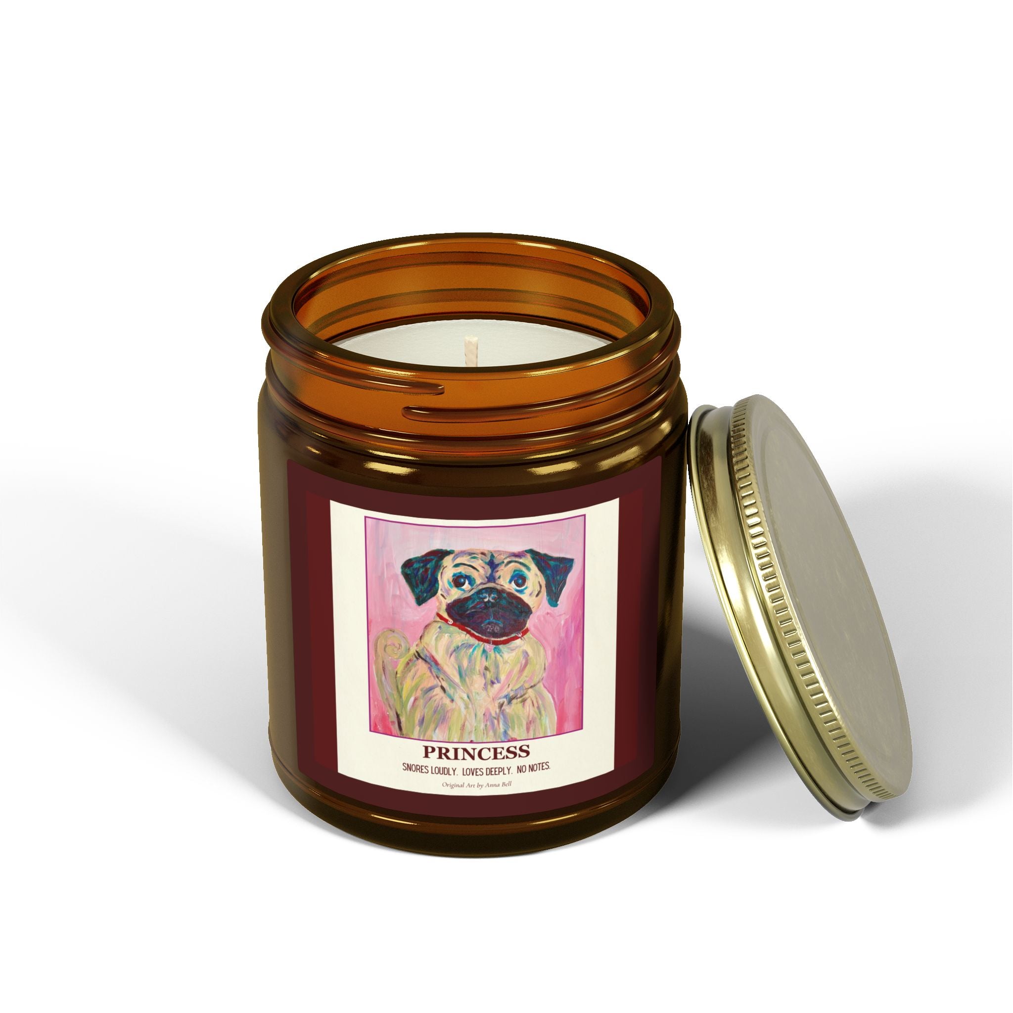 Coconut Apricot Scented Candle (4oz/9oz) — 'Princess' Pug Art Jar