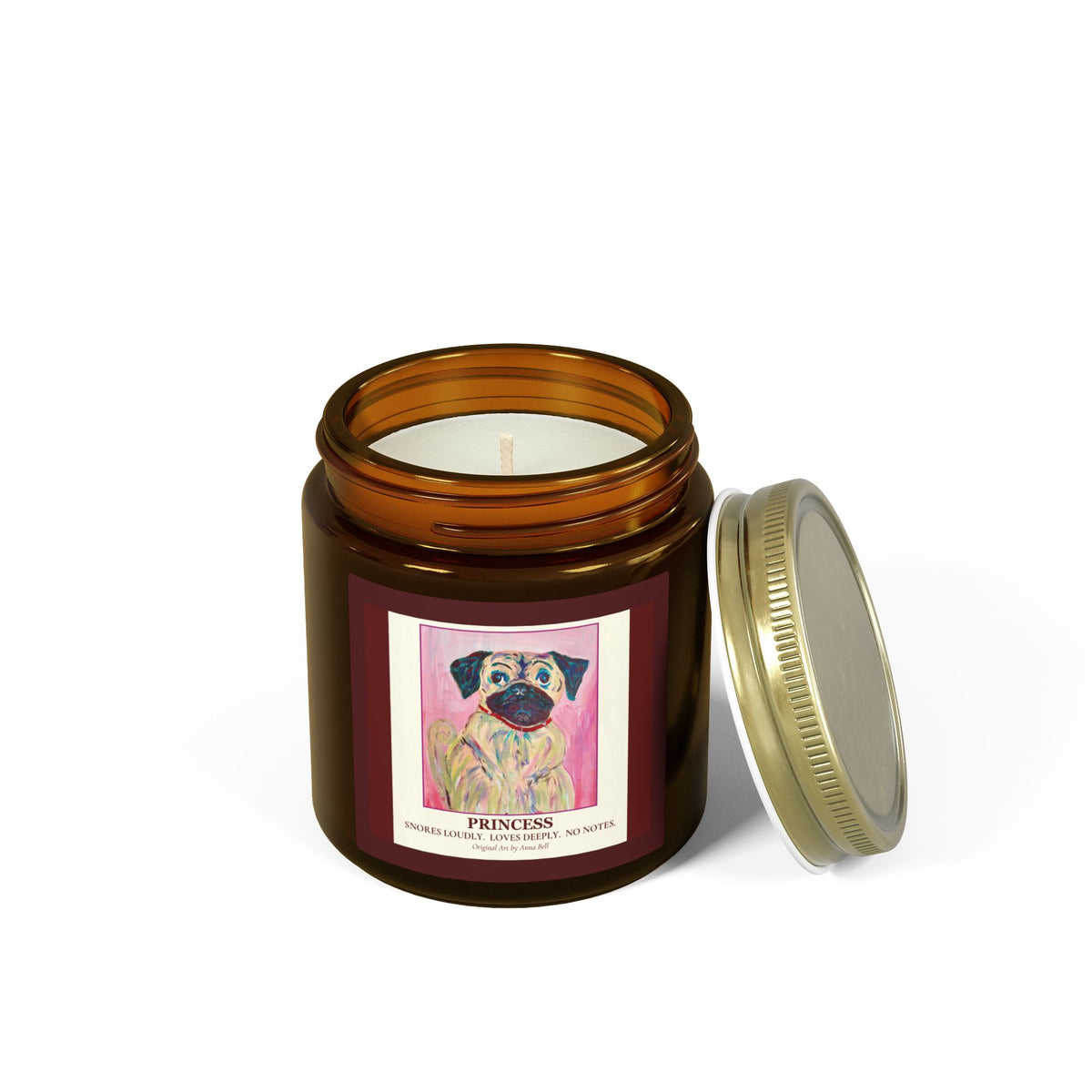 Coconut Apricot Scented Candle (4oz/9oz) — 'Princess' Pug Art Jar